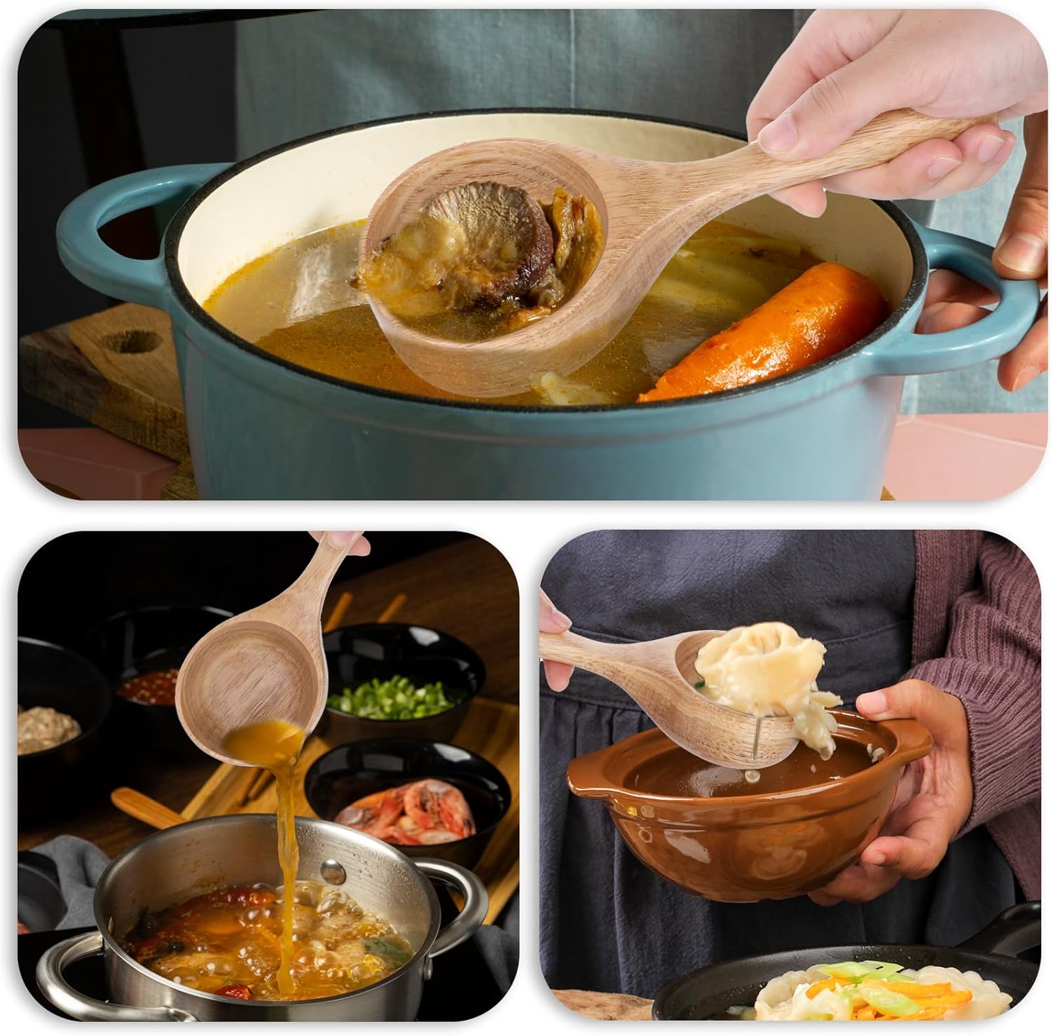 Giantree Wooden Kitchen Scoop, Wooden Bath Salt Ladle Rice Spoon Multipurpose 8.3 Inch Large Capacity Wooden Ladle Sauna Water Scoop for Cooking Stirring, Bath Salt, Canisters Flour - Image 2