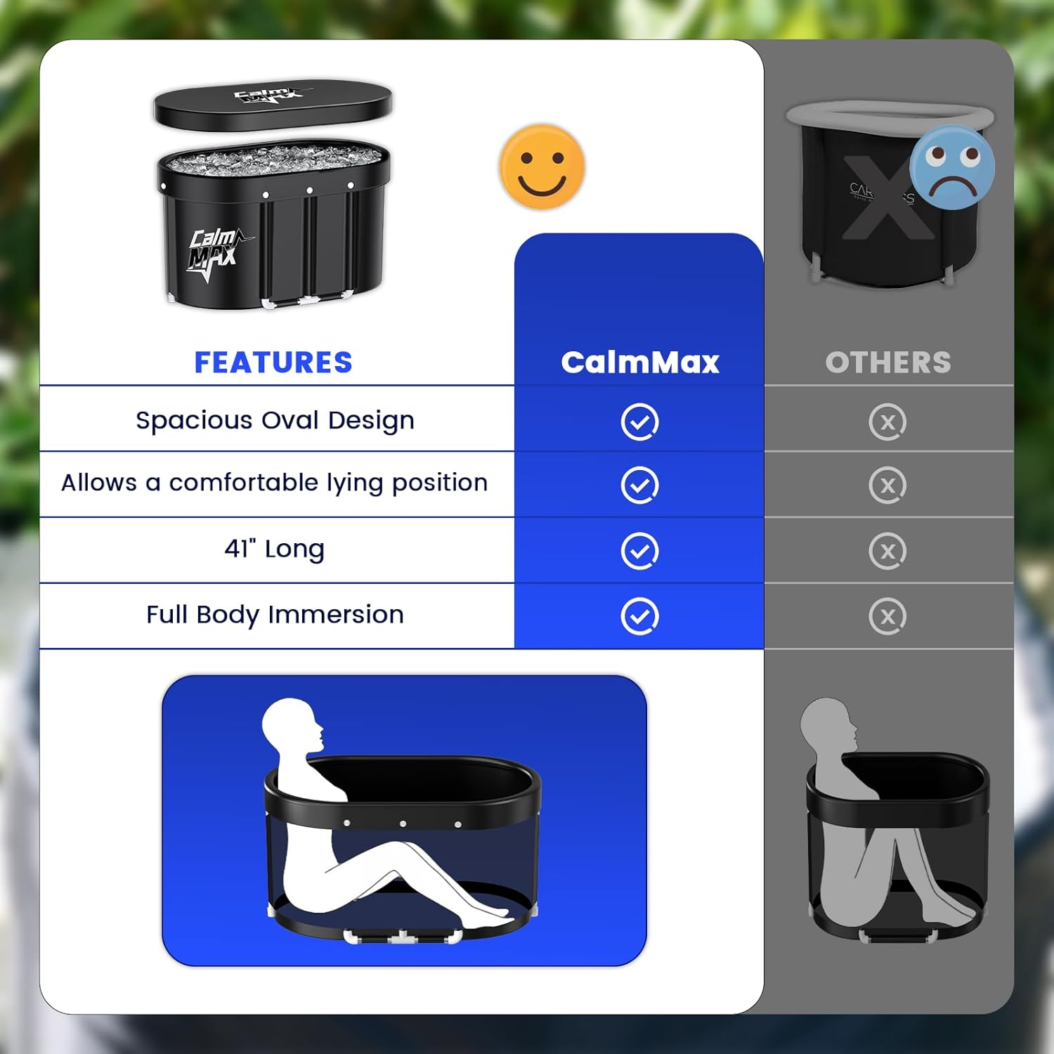 CalmMax Oval Ice Bath Tub with Lid for Athletes 492L Portable Cold Plunge Tub for Cold Water Therapy 5 Layers Ice Baths at Home Outdoor Gym - 105cm Long - Image 6