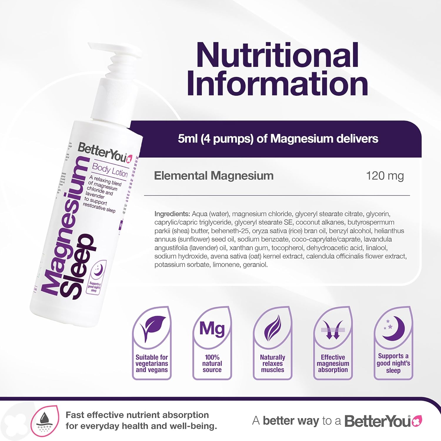 BetterYou Magnesium Sleep Lotion, Transdermal Magnesium Sleep Lotion Infused with Lavender & Chamomile to Support Sleep, Natural Sleep Aid, Better Sleep, Naturally, 180ml - Image 3