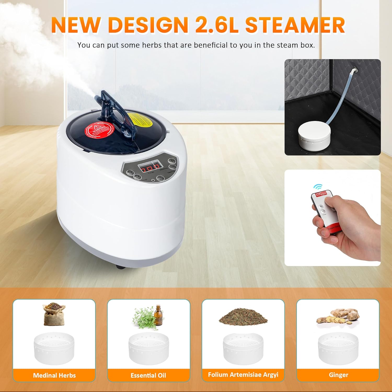 MIXC Full Body Portable Personal Saunas Box for Home, 2 Person Steam Sauna at Home Spa with 2.6L & 1500W, Two-Person with 2 Foldable Chairs, Remote Control, Home Sauna for Gym, Black - Image 5