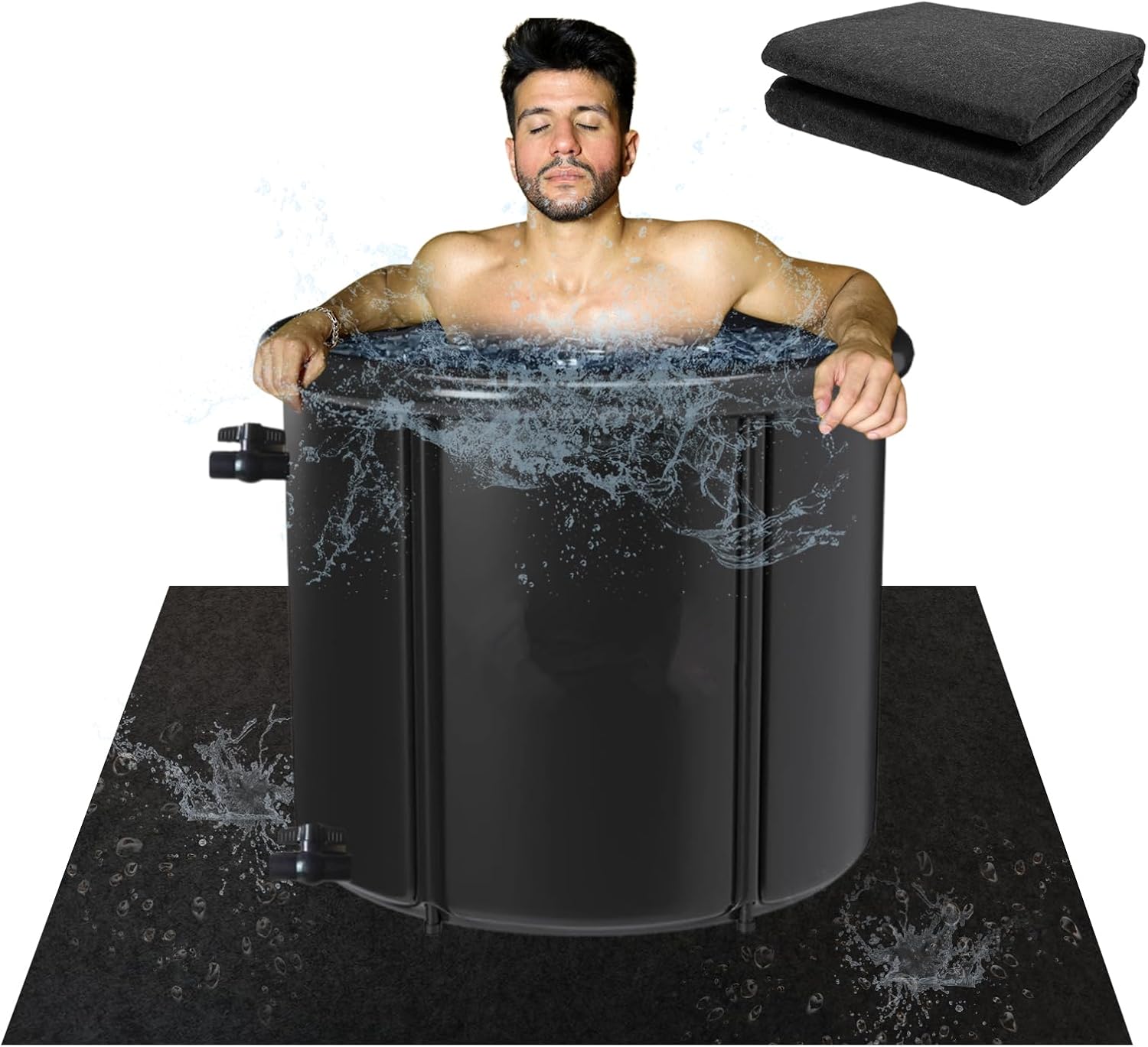 CIEOVO Ice Bath Mat, 40 x 63in Black Felt Rectangular Cold Plunge Mat for Ice Bath Tub