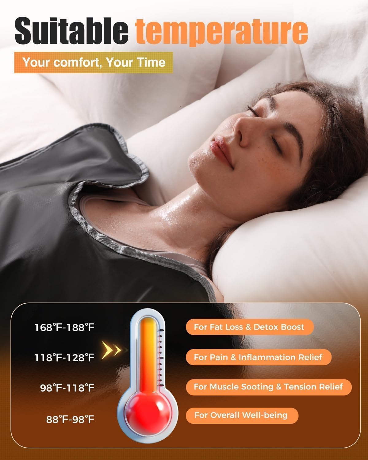 Far Infrared Sauna Blanket-Sauna Blanket for Home Use, Portable Design for Detoxification and Relaxation Highest 176℉, 20-60 Minutes Timer, 6 ft x 2.65 ft (Black) - Image 6