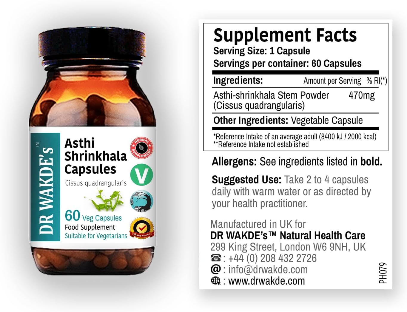DR WAKDE'S Asthi Shrinkhala Capsules (Cissus quadrangularis), 60 Veg Caps, Plant-Based Supplement, Made in UK, Vegan, All Natural, Same Day Dispatch