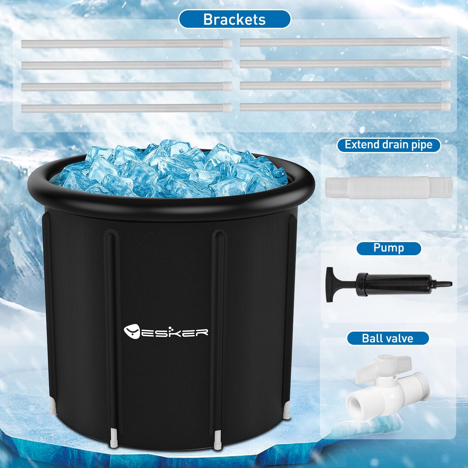 Yesker 126 Gal Ice Bath Tub with Air Ring, Portable Multi-Layered Cold Plunge Tub with Lid for Athletes, Foldable and Inflatable, One Person Hot Bathtub at Gym, Yard, Home, Outdoors Use - Image 6