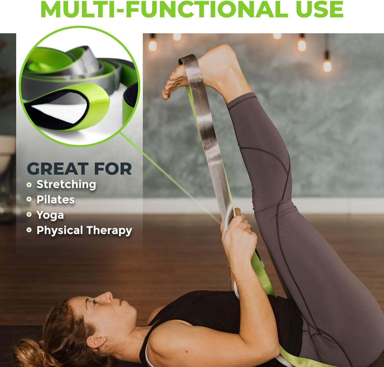 Gradient Fitness Stretching Strap, Premium Quality Multi-Loop Strap, Neoprene Padded Handles, 12 Loops, 1.5" W x 8' L - Image 3