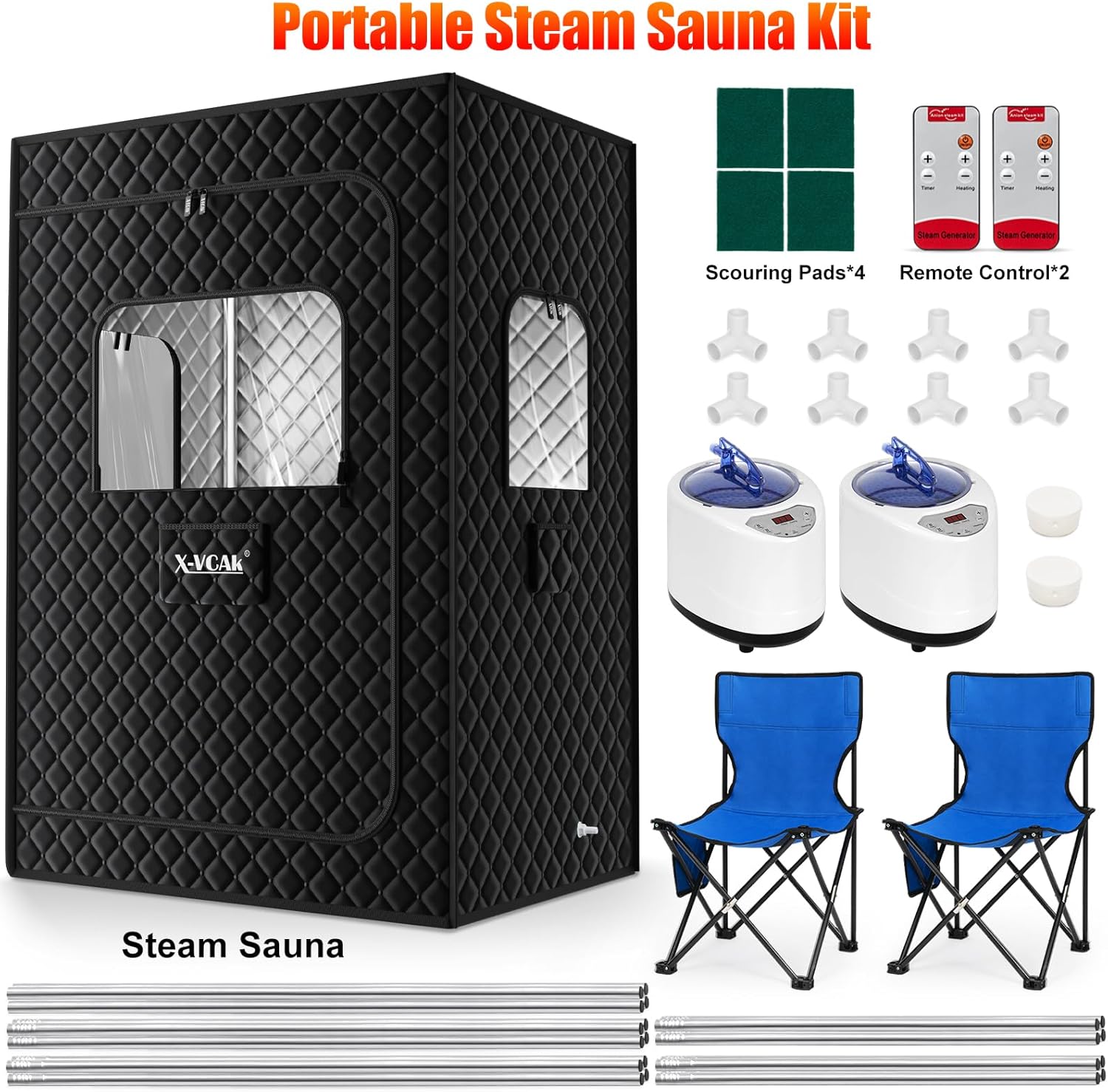 2 Person Portable Steam Sauna, Large Sauna Box, Sauna Tent Sauna Box with 2 Steamers, 2 Folding Chair,71”x 49”x 36”, Black - Image 9