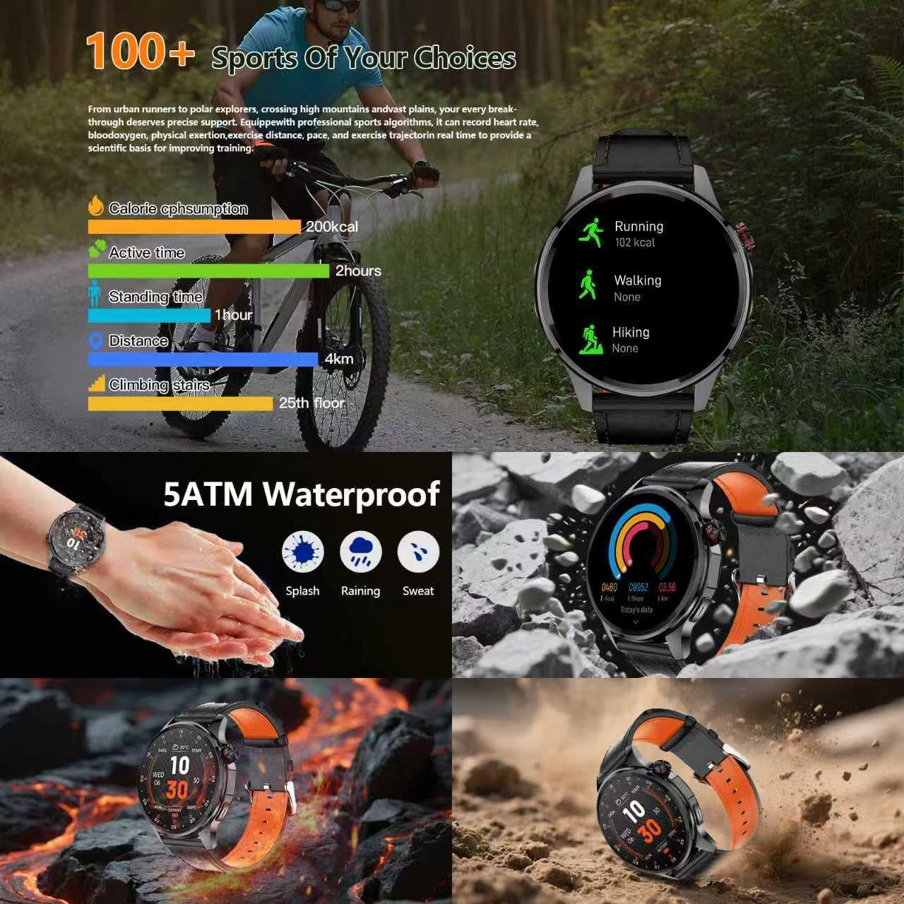 PUBU Smart Watch for Men, Built-in GPS with Map(Answer/Make Call/Text), AI Smartwatch for Android Phones/iPhone, 100+ Sport Mode Fitness Tracker with Health/Sleep Monitor, Compass/Barometer(2 Bands) - Image 5