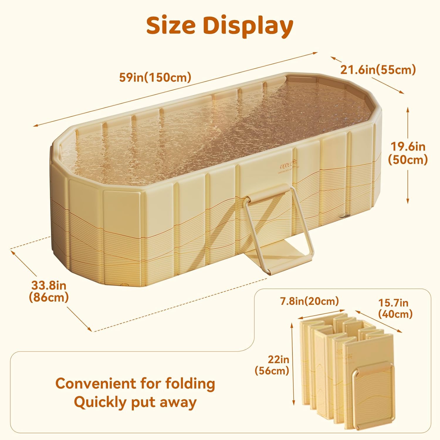 Portable Foldable Bathtub, Freestanding Bathtub No Installation, Bathroom SPA Soaking Bath Tub, Shower Stall Collapsible Hot & Ice Bath for Indoor Outdoor (Beige, 59"L x 21.6"W x 19.6"H) - Image 9