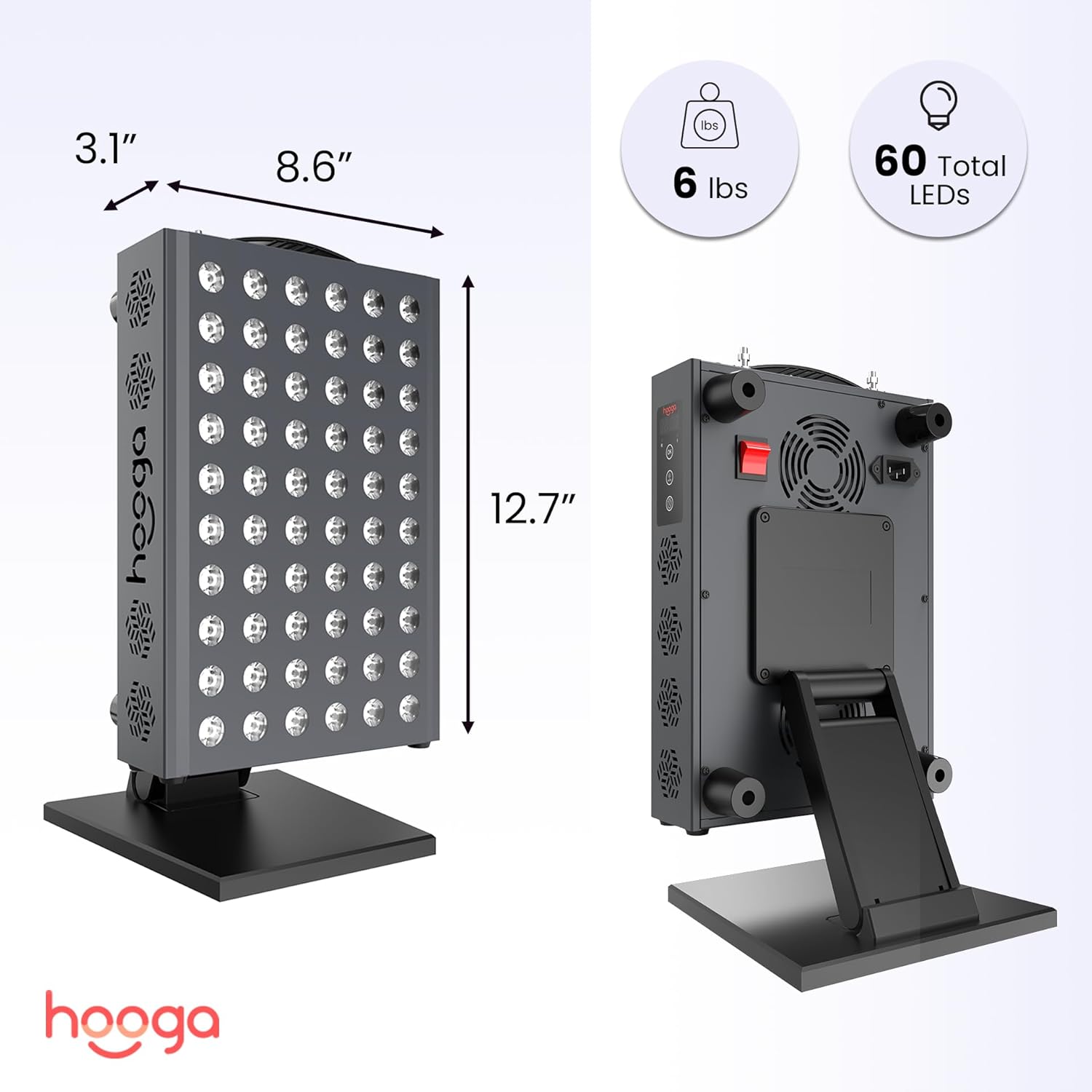 Hooga Red Light Therapy Panel for Face and Body, Red & Near Infrared LED Light with Timer and Stand, 60 High-Efficiency Low-Level LEDs ( - Image 5