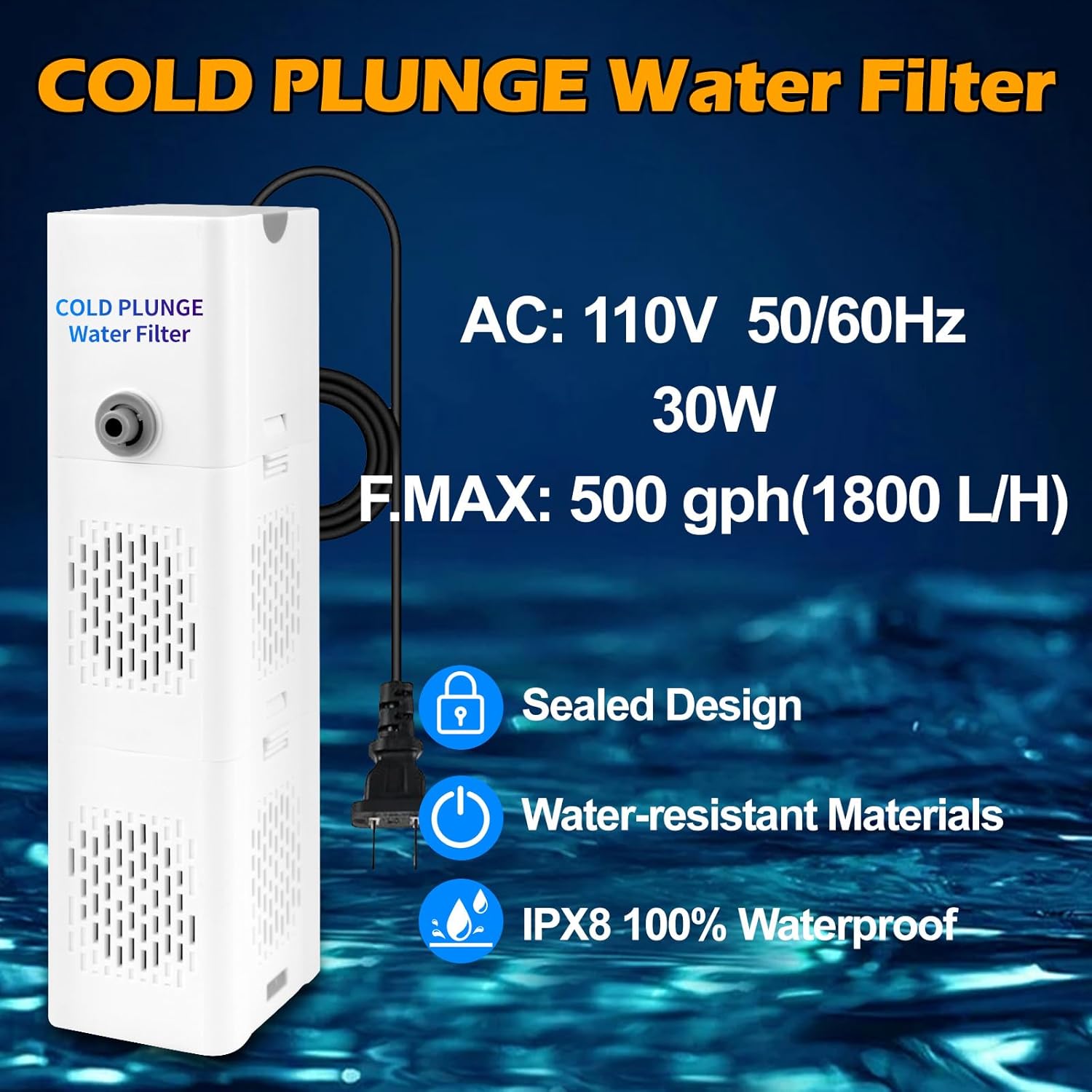 Cold Plunge Filter, 500 GPH Cold Pod Ice Bath Tub Filter, Ice Bath & Cold Plunge Accessories, Reusable Ice Bath Tub Filter, Ice Bath Water Cleaner - Image 2