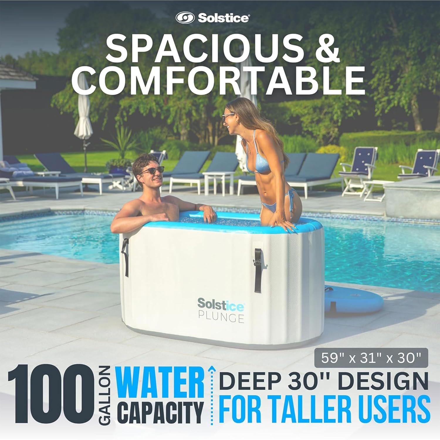 SOLSTICE 1-2 Person Cold Tub, Inflatable Plunge Bath w/Insulated Lid, 100-Gallon Capacity - Includes Pump, Spacious 30-Inch Deep Interior, Durable Drop-Stitch Construction - Image 7