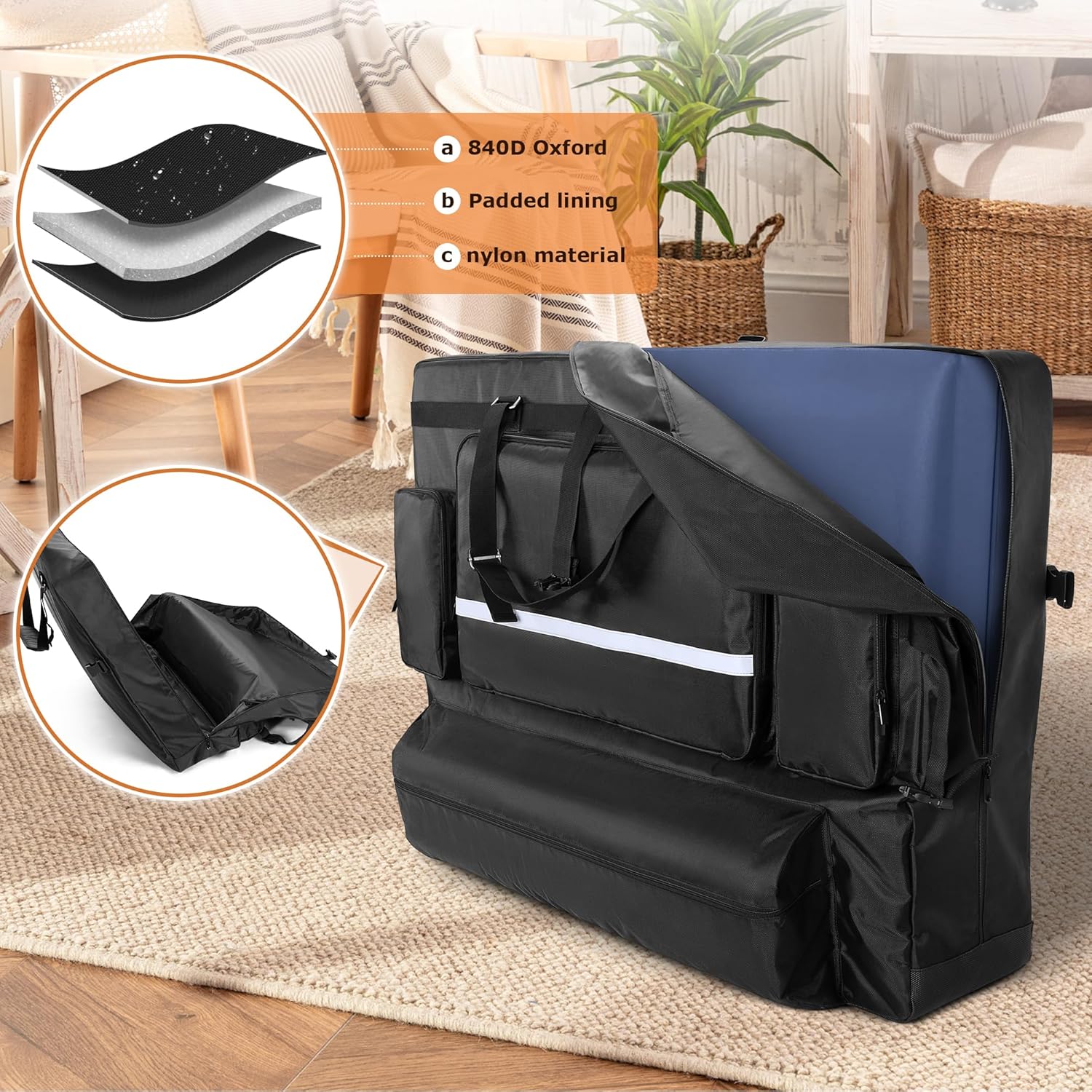 Luxja Massage Table Bag Fits 24” to 30” Width, Black, Carrying Case with Accessory Pockets - Image 3