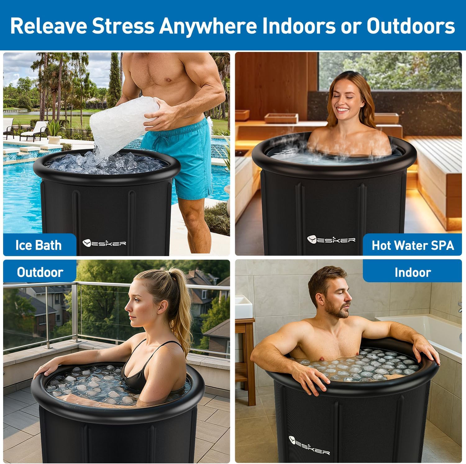 Yesker 126 Gal Ice Bath Tub with Air Ring, Portable Multi-Layered Cold Plunge Tub with Lid for Athletes, Foldable and Inflatable, One Person Hot Bathtub at Gym, Yard, Home, Outdoors Use - Image 7