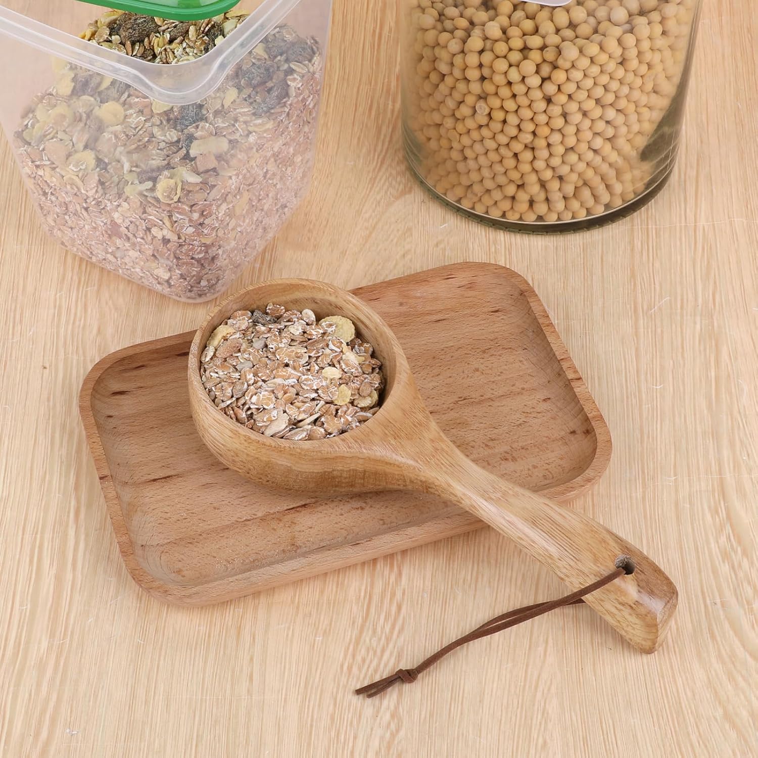 Giantree Wooden Kitchen Scoop, Wooden Bath Salt Ladle Rice Spoon Multipurpose 8.3 Inch Large Capacity Wooden Ladle Sauna Water Scoop for Cooking Stirring, Bath Salt, Canisters Flour - Image 6