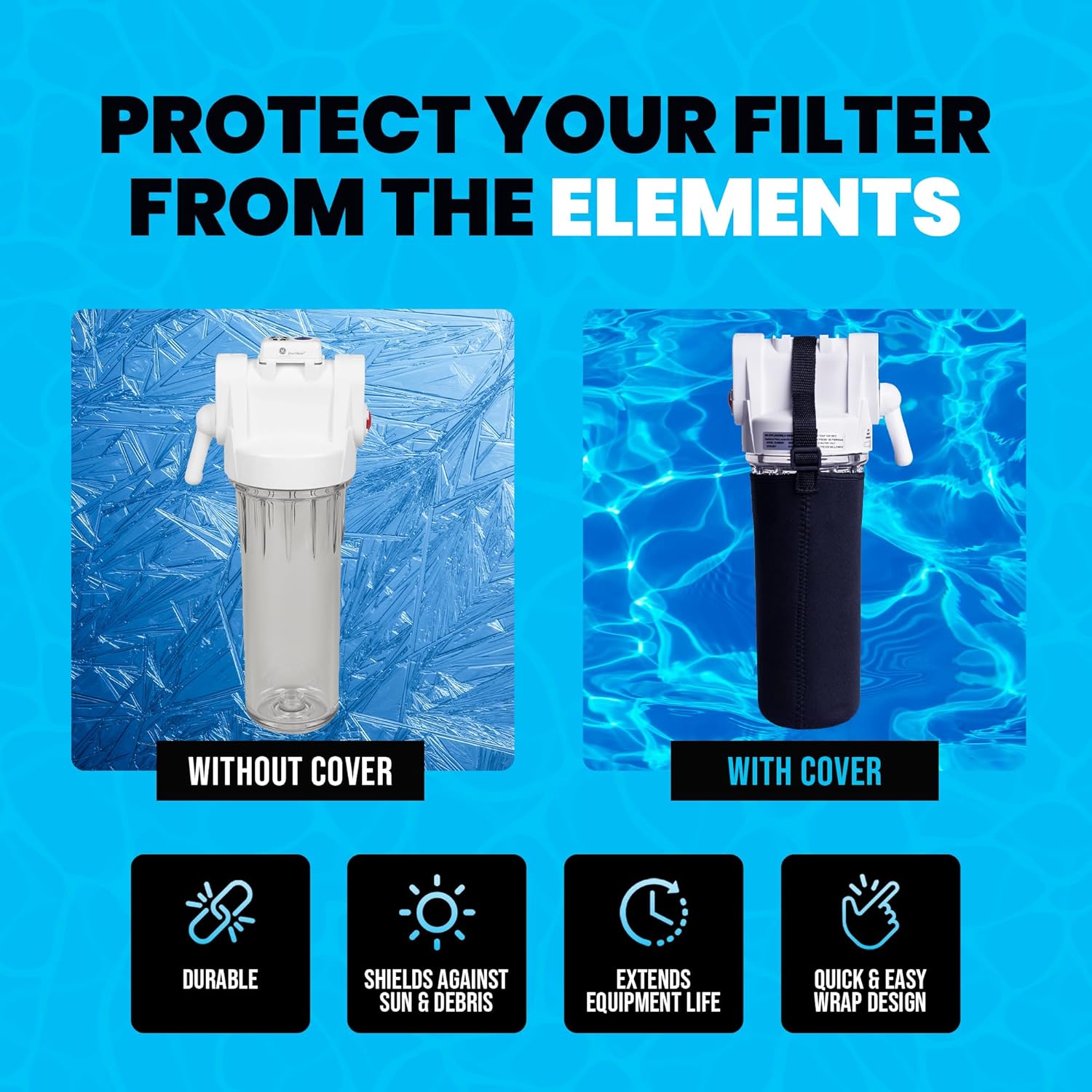 Cold Plunge Insulated Filter Housing Sleeve - ChillGuard Neoprene Insulated Filter Housing Cover for GE GXWH20T - Insulates Cold Plunge, Ice Bath Filter Housings - Image 3