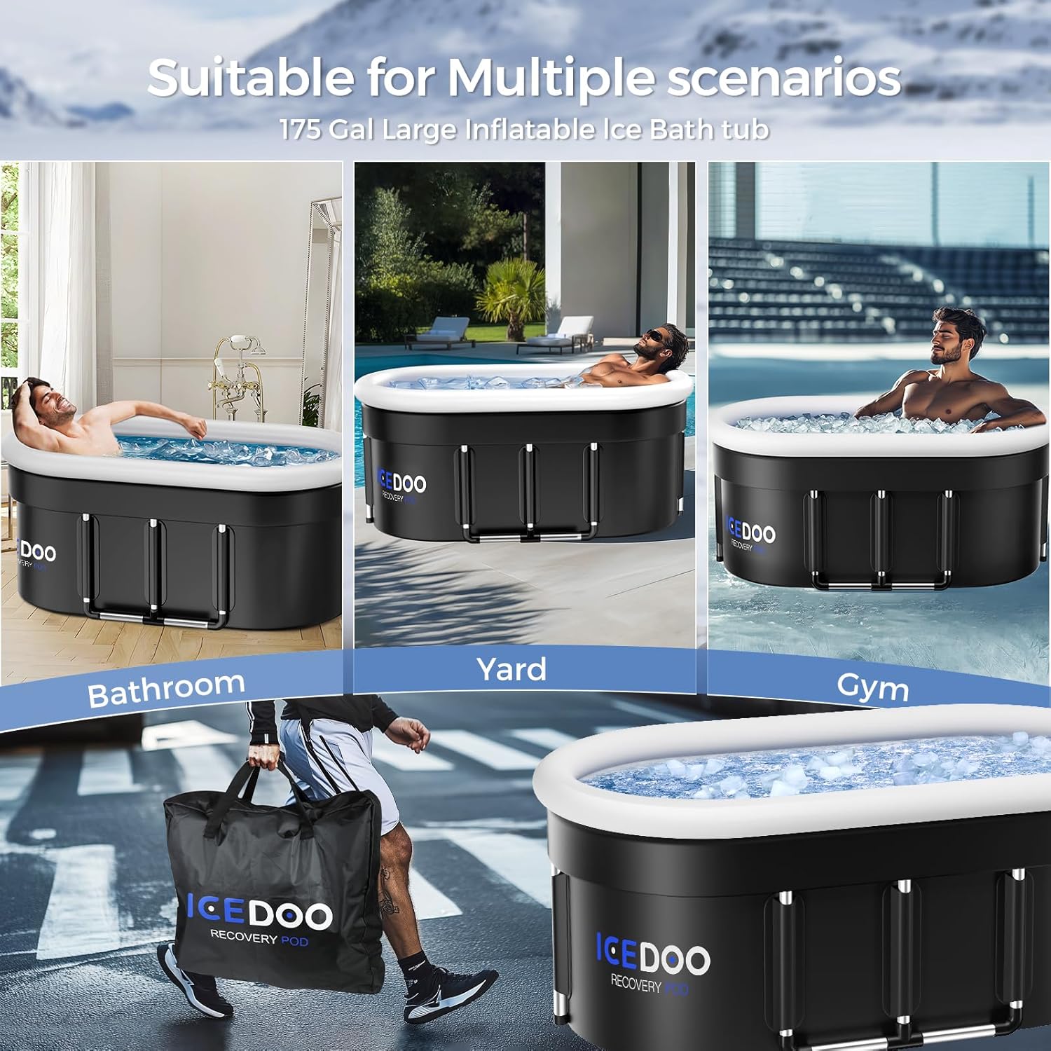 New Upgrade XL 175-Gallon Oval Ice Bath Tub - 6 Layered Portable Bathtub, Drop-In Bathtubs Foldable with Cover Cold Plunge Tub for Athletes, Home Gym, Outdoor Recovery Use - Black - Image 6