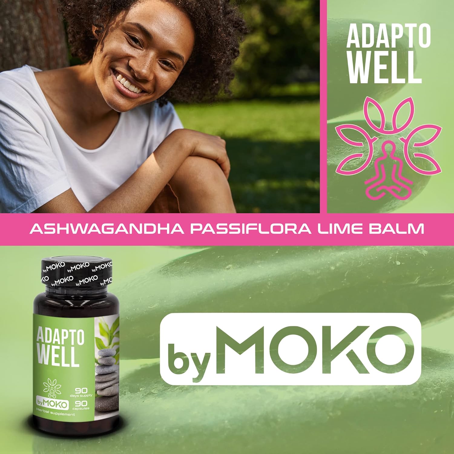 AdaptoWELL Stress and Anxiety Relief Supplement - Calm Complex with Ashwagandha, Passionflower, Hawthorn Berry, and Lemon Balm Extract, Relaxation Formula for Mood, Sleep aid, Wellness 90 Capsules - Image 2