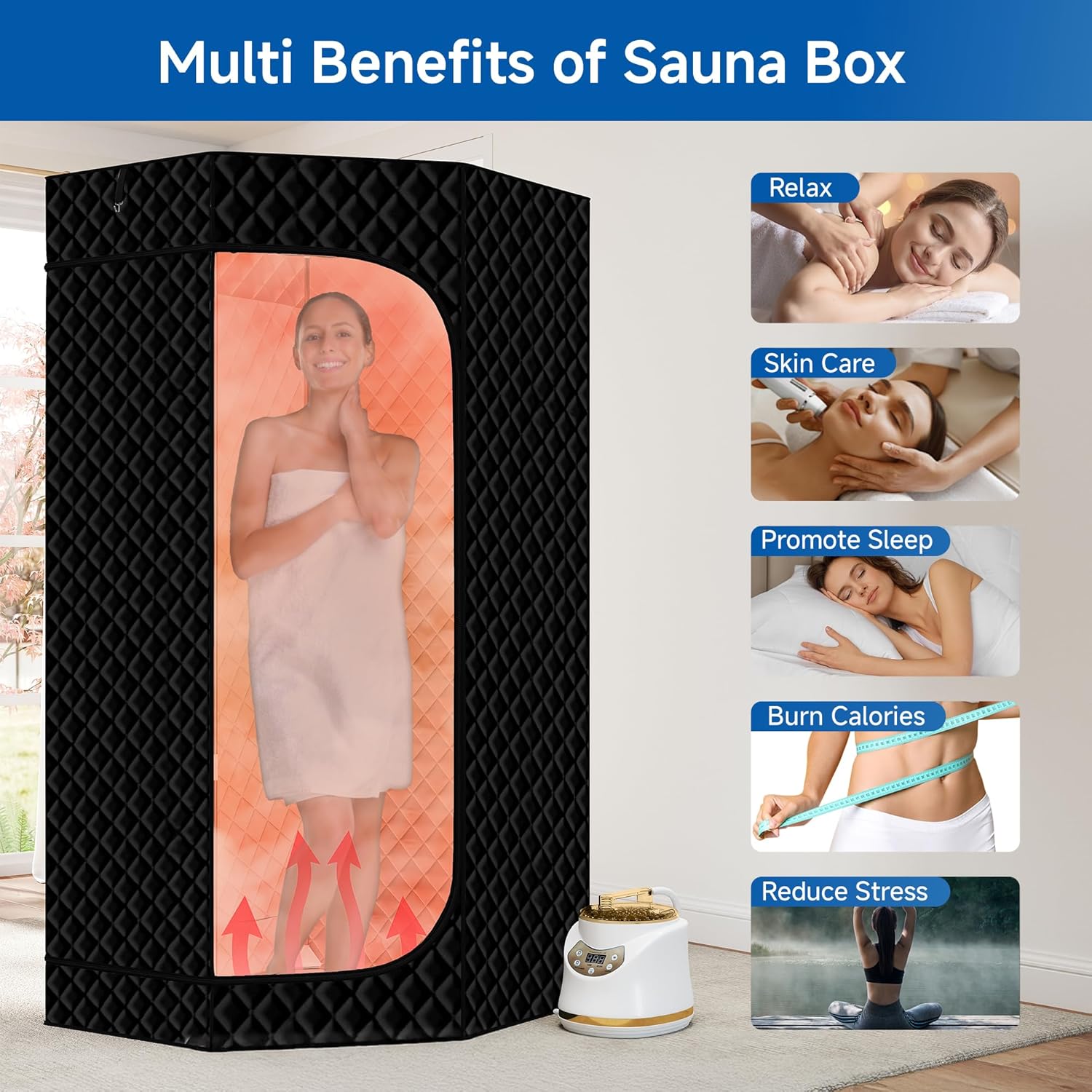 Sauna Box Portable Sauna Tent for Home, Upgraded 6.2Ft Pentagon More Spacious Full Body Steam Sauna for Home Sauna with 7 Minute Fast Heating, 3 Steamer - Image 4