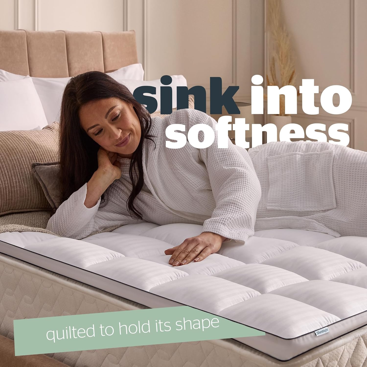 Silentnight Hotel Collection Mattress Topper Single Bed - Luxury Soft Silky Comfortable 5cm Thick Deep Mattress Protector Pad Cover with Deep Fit Elasticated Straps - Single - 190x90cm - Image 4