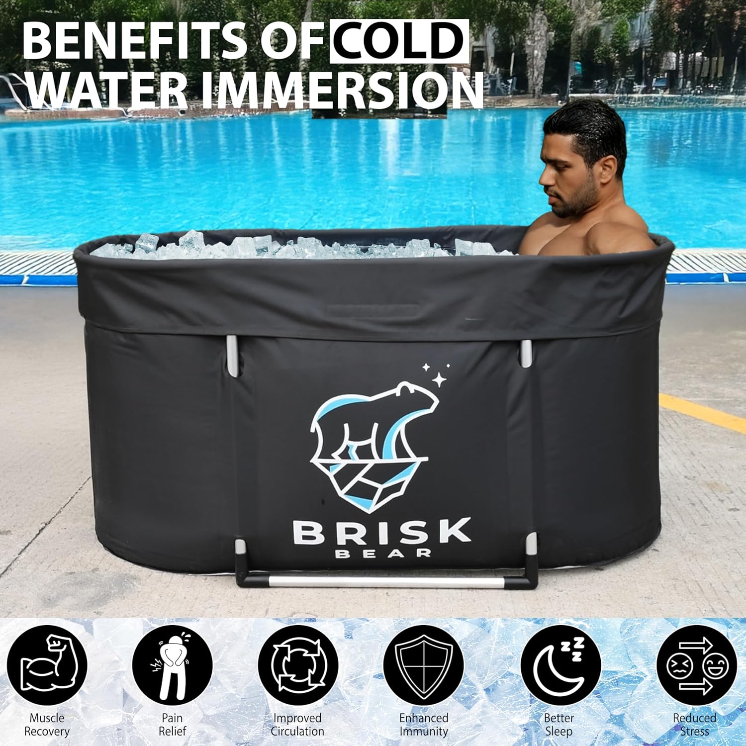 XL Oval Ice Bath Tub for Athletes with Cover by Brisk Bear - Extra Large Cold Plunge Tub for Recovery - Ice Bath Plunge Pool with Digital Timer - Cold Plunge to Soothe Muscles - Black Ice Tub - Image 5