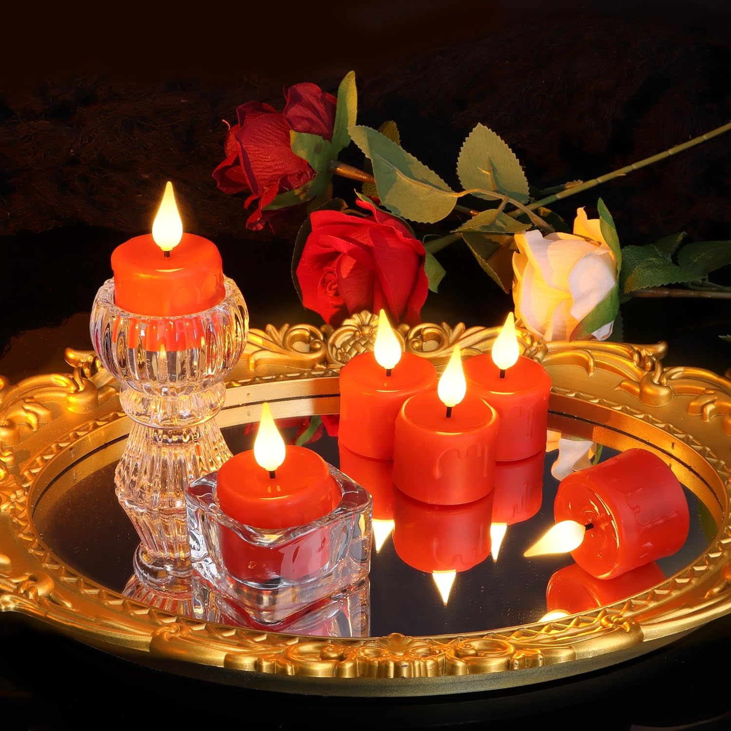 Rechargeable Flameless Tea Lights with Charging Base and USB Cable, Remote Control and Timer, Realistic Flickering Warm White Light, 6 Pack Red LED Candles - Image 3