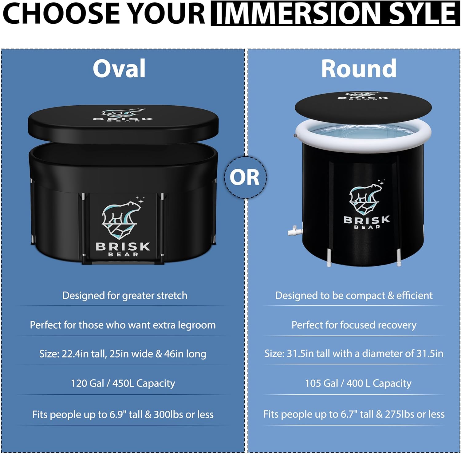 XL Oval Ice Bath Tub for Athletes with Cover by Brisk Bear - Extra Large Cold Plunge Tub for Recovery - Ice Bath Plunge Pool with Digital Timer - Cold Plunge to Soothe Muscles - Black Ice Tub - Image 2