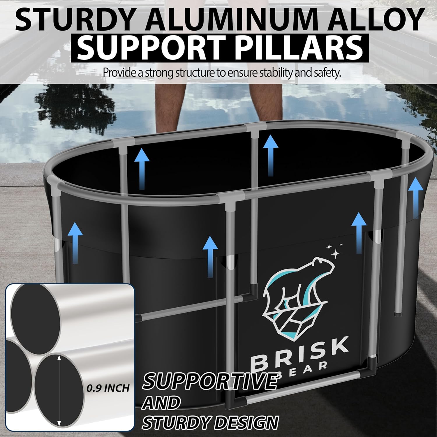 XL Oval Ice Bath Tub for Athletes with Cover by Brisk Bear - Extra Large Cold Plunge Tub for Recovery - Ice Bath Plunge Pool with Digital Timer - Cold Plunge to Soothe Muscles - Black Ice Tub - Image 6