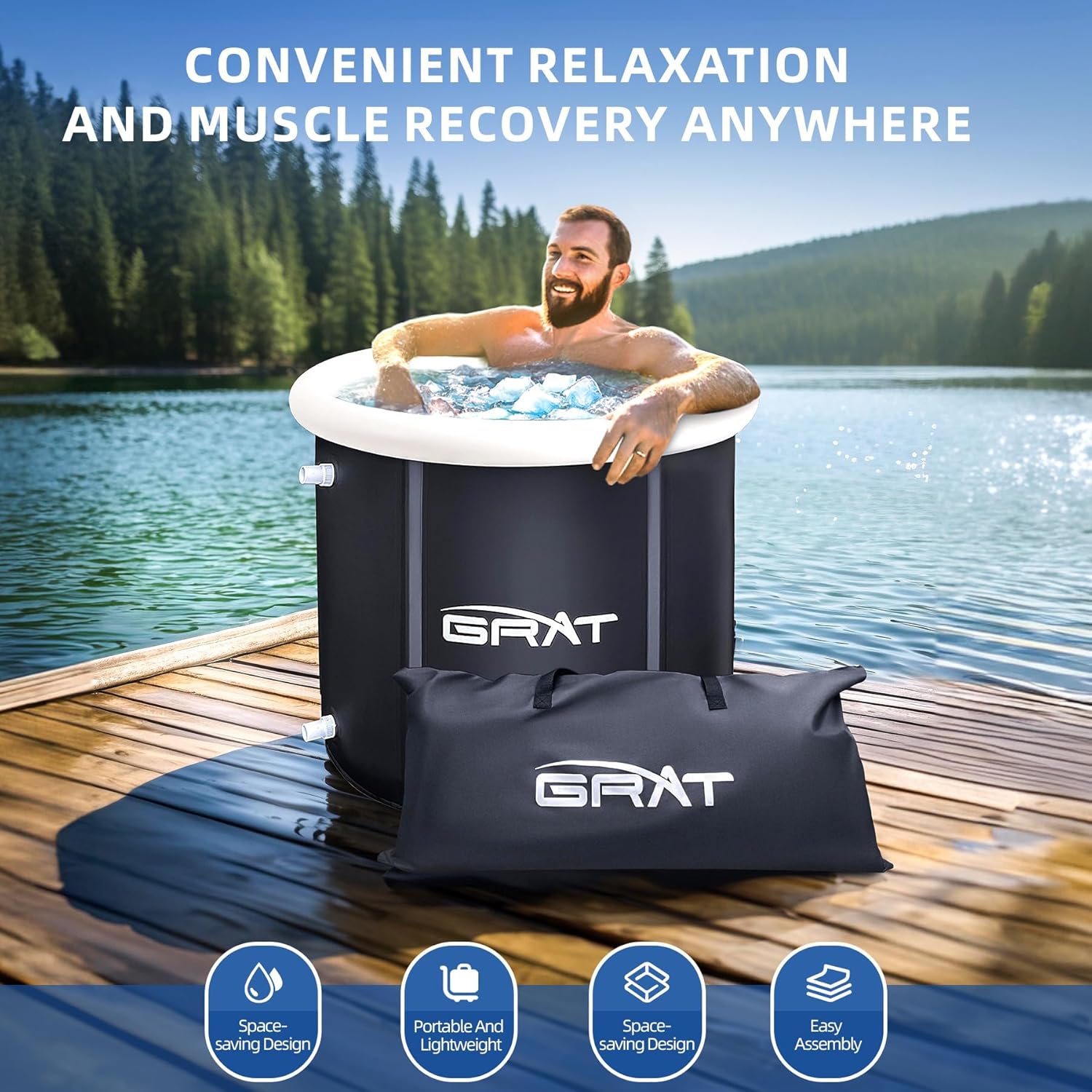 XL Inflatable Cold/Hot Plunge Tub with Cover, Portable Ice Bath Tub, Foldable Bathtub for Hot/Cold Home Shower Adults & Athletes Recovery & Therapy Outdoor Ice Barrel - Image 7