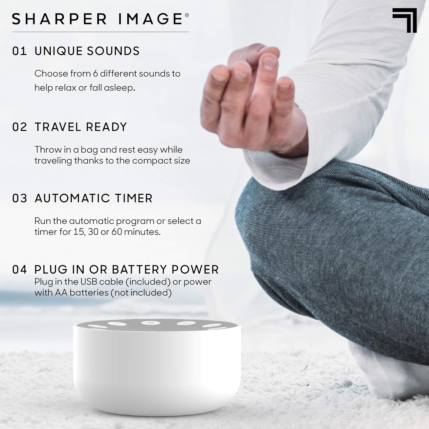 Sharper Image Sleep Therapy White Noise Machine, Soothing Nature Sounds for Baby Kid Adult, Portable Relaxation Wellness Meditation and Naps, Peaceful Rest Sleep Aid, Grey - Image 4