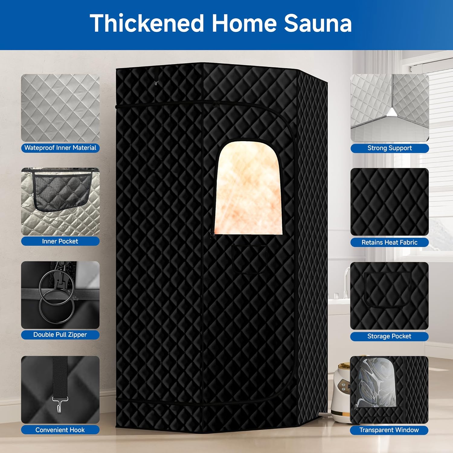Sauna Box Portable Sauna Tent for Home, Upgraded 6.2Ft Pentagon More Spacious Full Body Steam Sauna for Home Sauna with 7 Minute Fast Heating, 3 Steamer - Image 6