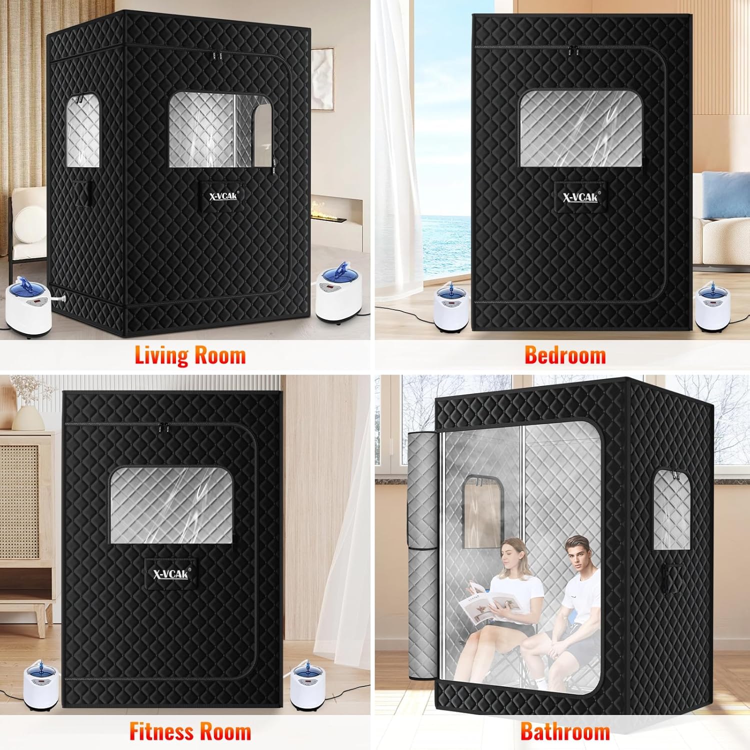 2 Person Portable Steam Sauna, Large Sauna Box, Sauna Tent Sauna Box with 2 Steamers, 2 Folding Chair,71”x 49”x 36”, Black - Image 6