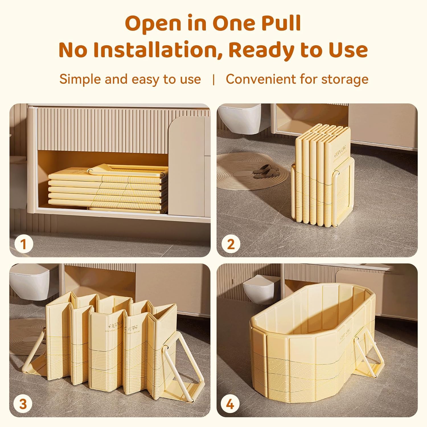 Portable Foldable Bathtub, Freestanding Bathtub No Installation, Bathroom SPA Soaking Bath Tub, Shower Stall Collapsible Hot & Ice Bath for Indoor Outdoor (Beige, 59"L x 21.6"W x 19.6"H) - Image 7