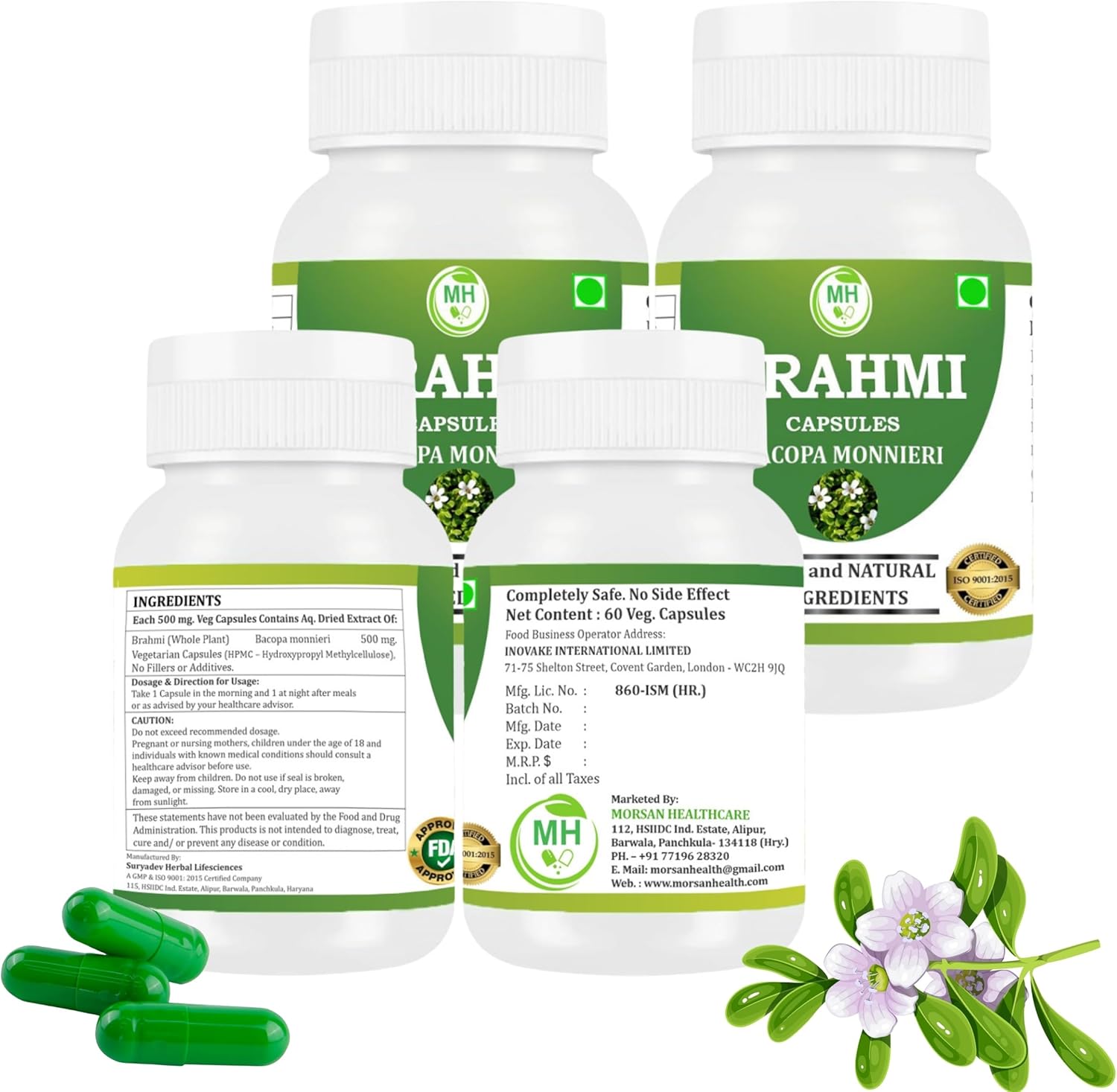 Brahmi Capsules | Bacopa Monnieri Extract | 500mg Each | Non-GMO, Vegan, Gluten-Free | Natural Herbal Supplement | 240 Vegetarian Capsules | Pack of 4 Bottle - Image 2
