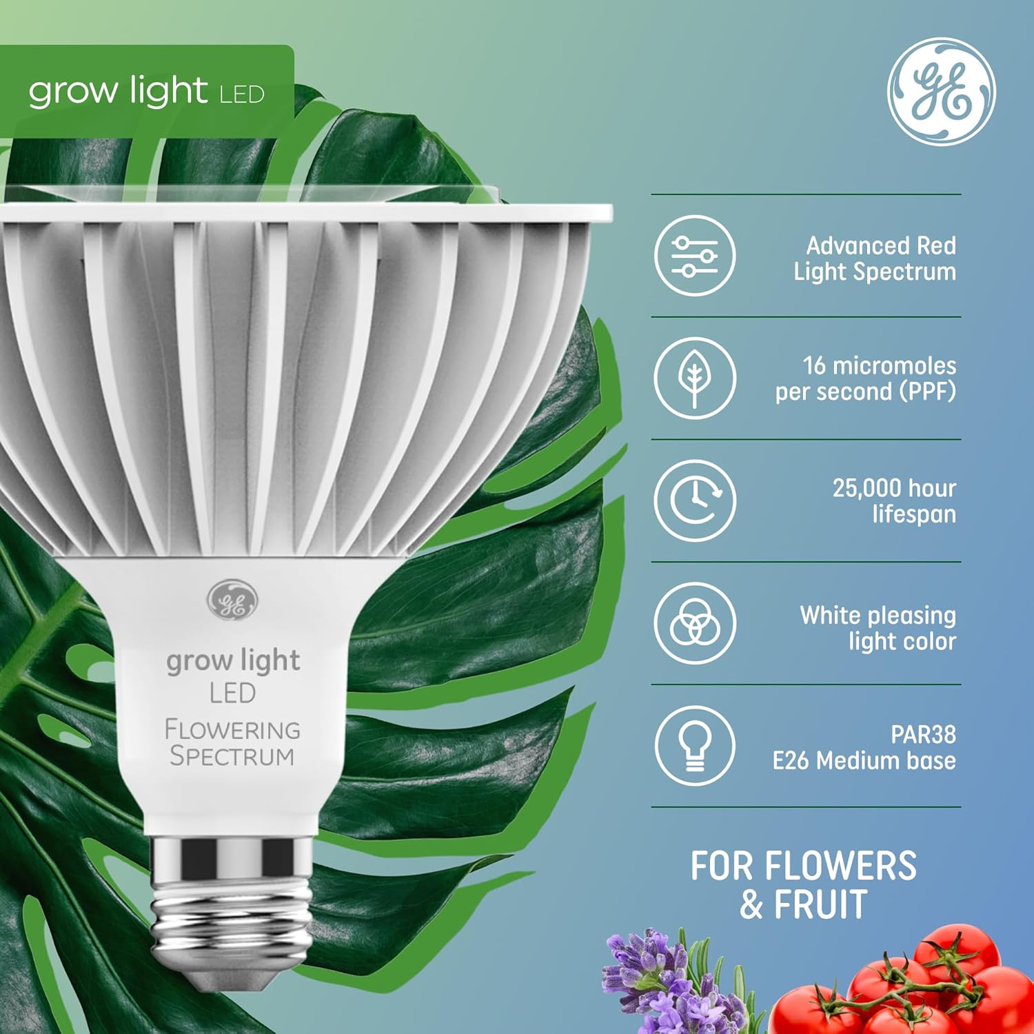 GE Lighting 93101233 30-Watt Horticultural LED Grow Light PAR38 Plant Bulb Red Reproductive Spectrum - Image 2