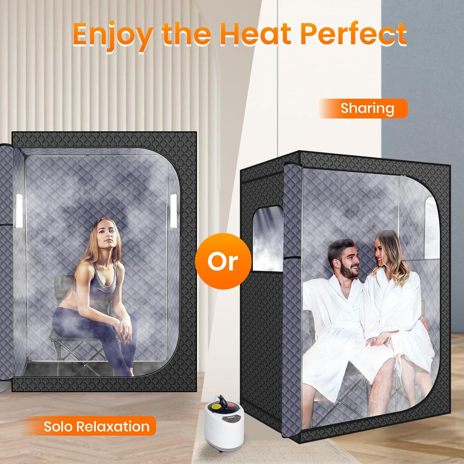 MIXC Full Body Portable Personal Saunas Box for Home, 2 Person Steam Sauna at Home Spa with 2.6L & 1500W, Two-Person with 2 Foldable Chairs, Remote Control, Home Sauna for Gym, Black - Image 4