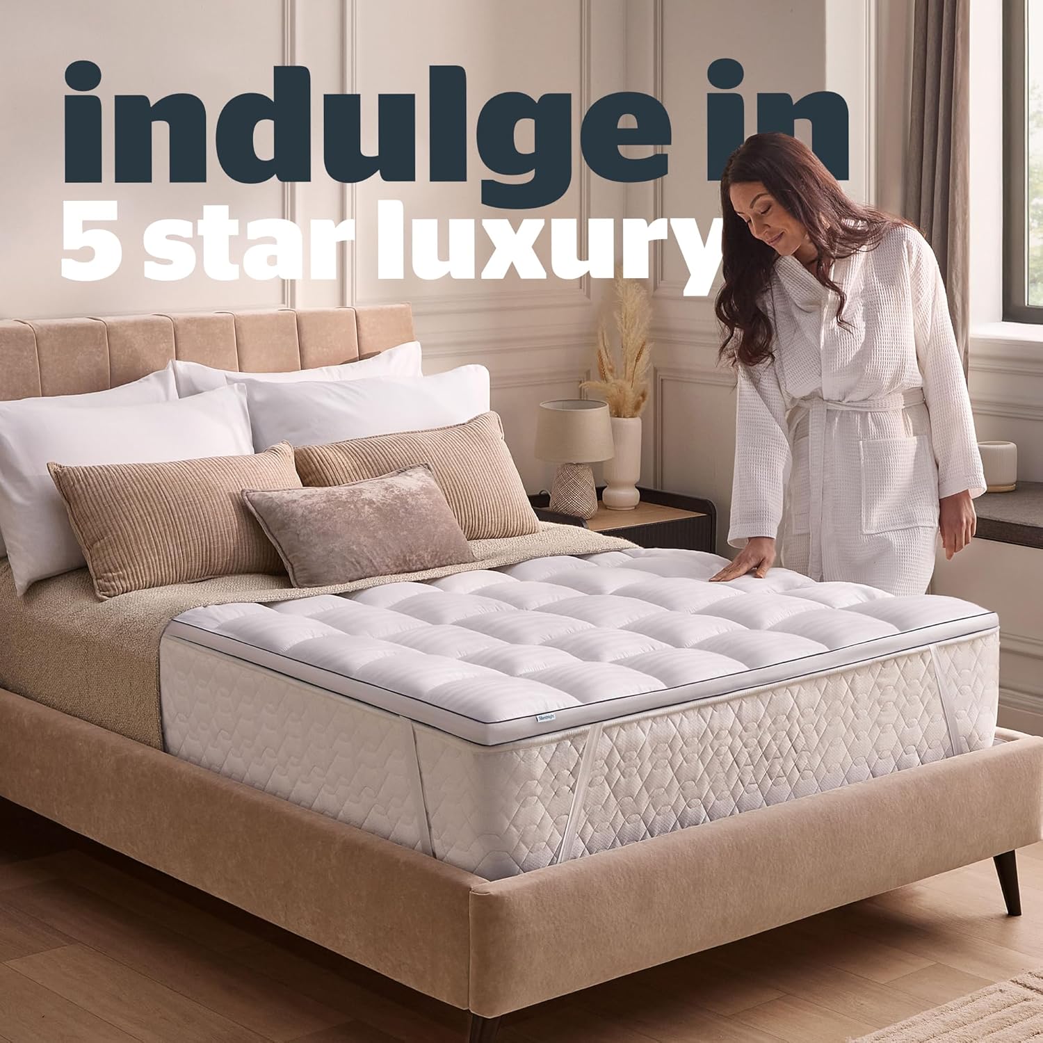 Silentnight Hotel Collection Mattress Topper Single Bed - Luxury Soft Silky Comfortable 5cm Thick Deep Mattress Protector Pad Cover with Deep Fit Elasticated Straps - Single - 190x90cm - Image 2