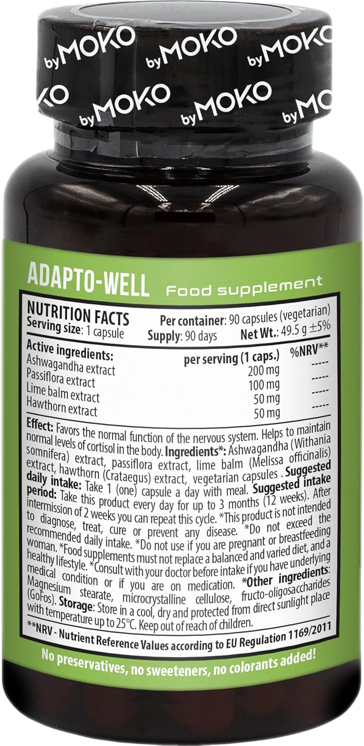 AdaptoWELL Stress and Anxiety Relief Supplement - Calm Complex with Ashwagandha, Passionflower, Hawthorn Berry, and Lemon Balm Extract, Relaxation Formula for Mood, Sleep aid, Wellness 90 Capsules - Image 8