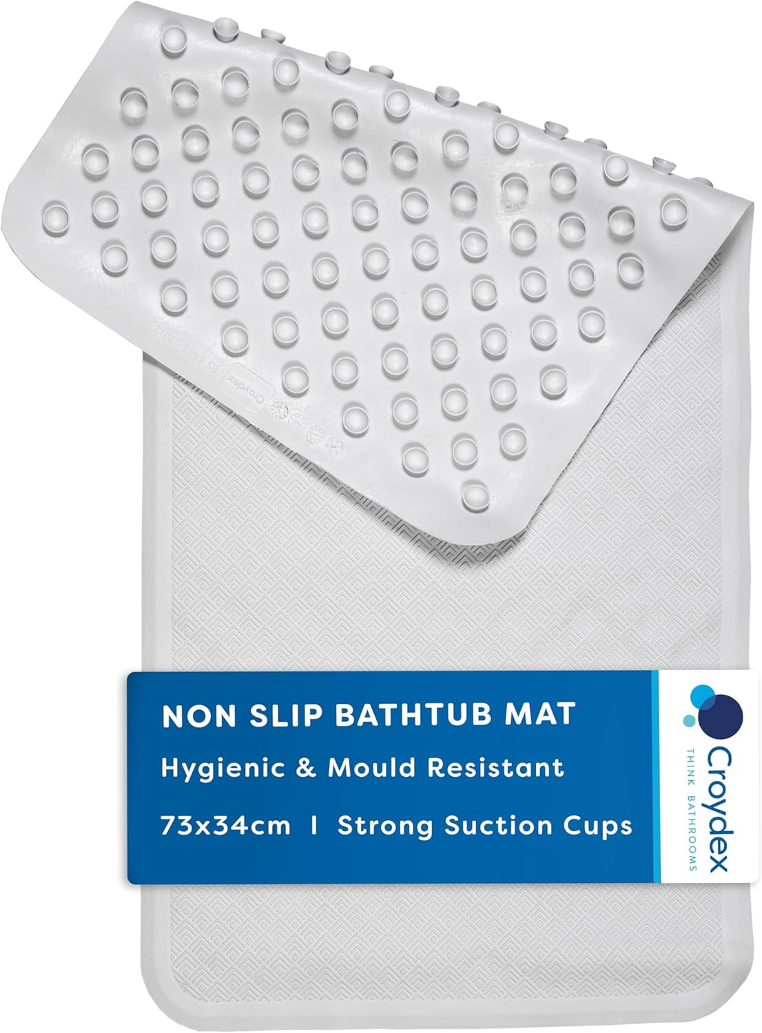 Croydex Rubagrip Bath Mat Non Slip Anti Mould for Inside Bath - Slip Resistant with Secure Grip Suction Cups, Easy to Clean, Made from Natural Rubber, Anti-Bacterial Hygiene 'N' Clean (Medium)