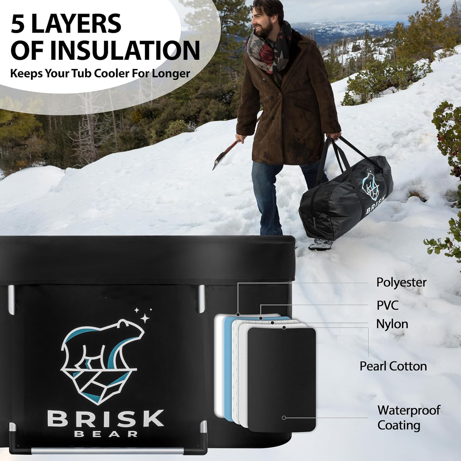 XL Oval Ice Bath Tub for Athletes with Cover by Brisk Bear - Extra Large Cold Plunge Tub for Recovery - Ice Bath Plunge Pool with Digital Timer - Cold Plunge to Soothe Muscles - Black Ice Tub - Image 7