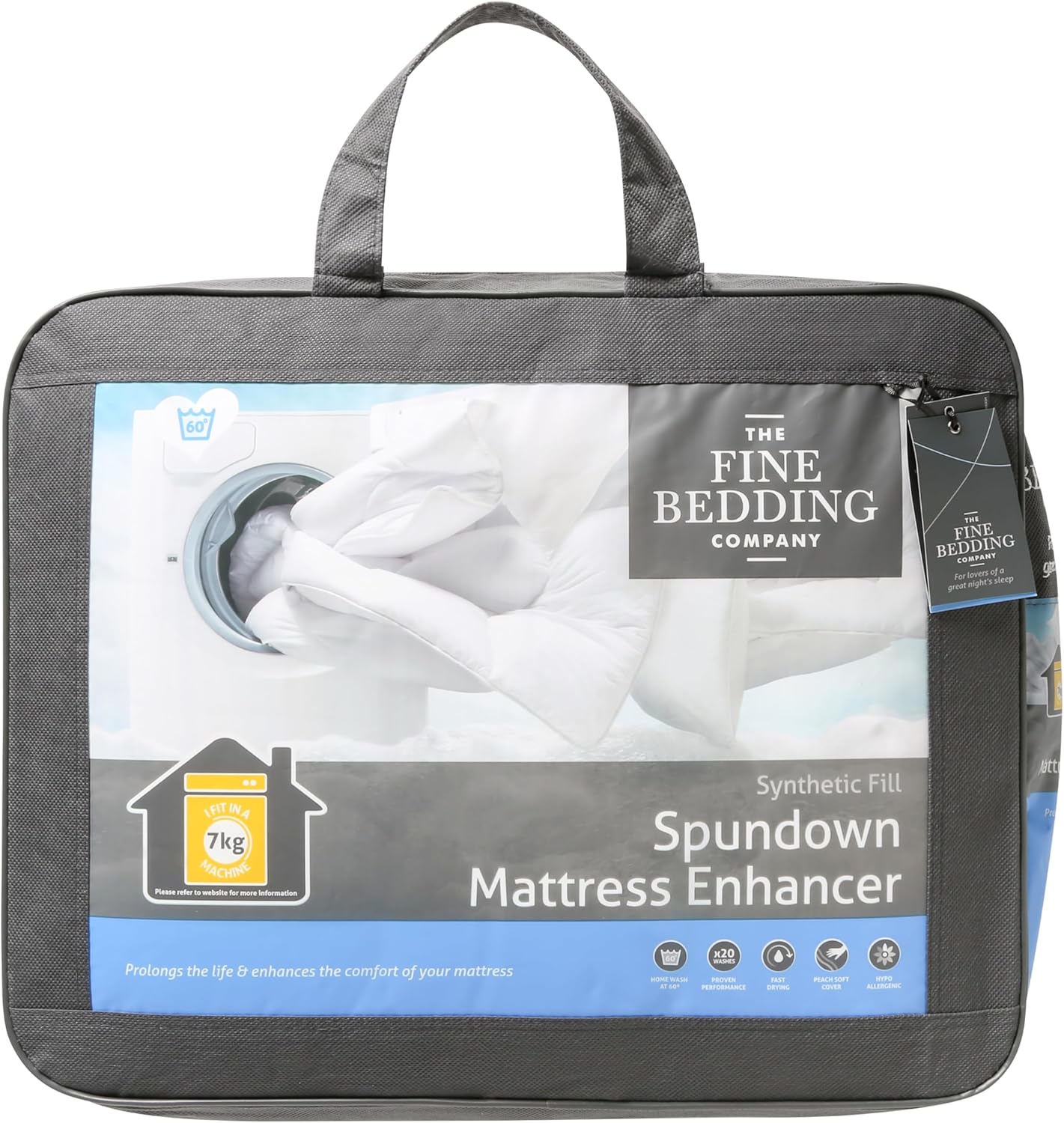 The Fine Bedding Company Spundown Mattress Enhancer – Double Bed Mattress Topper with Recycled Eco Smartfil® and Peach Soft Cover, Hypoallergenic and Washable Luxury Topper – Double