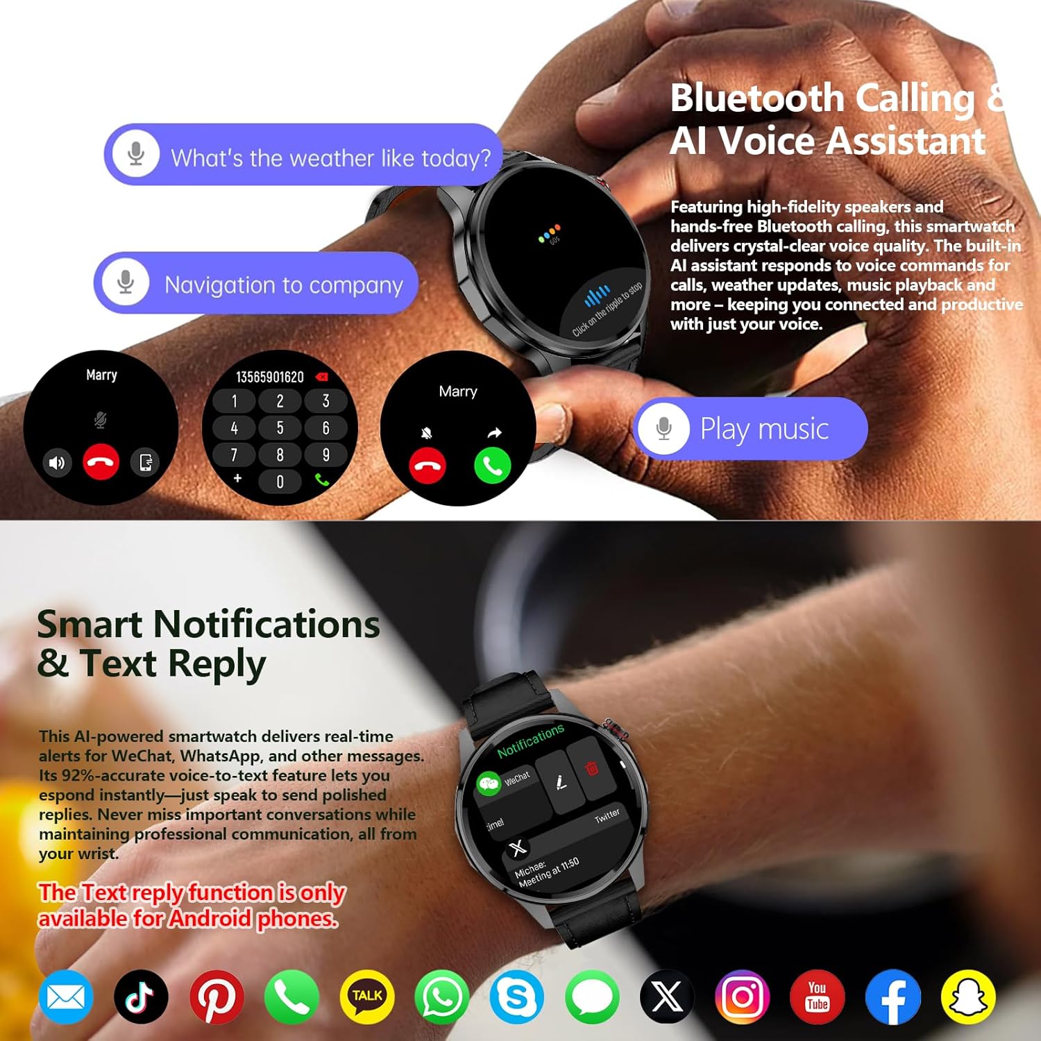 PUBU Smart Watch for Men, Built-in GPS with Map(Answer/Make Call/Text), AI Smartwatch for Android Phones/iPhone, 100+ Sport Mode Fitness Tracker with Health/Sleep Monitor, Compass/Barometer(2 Bands) - Image 4
