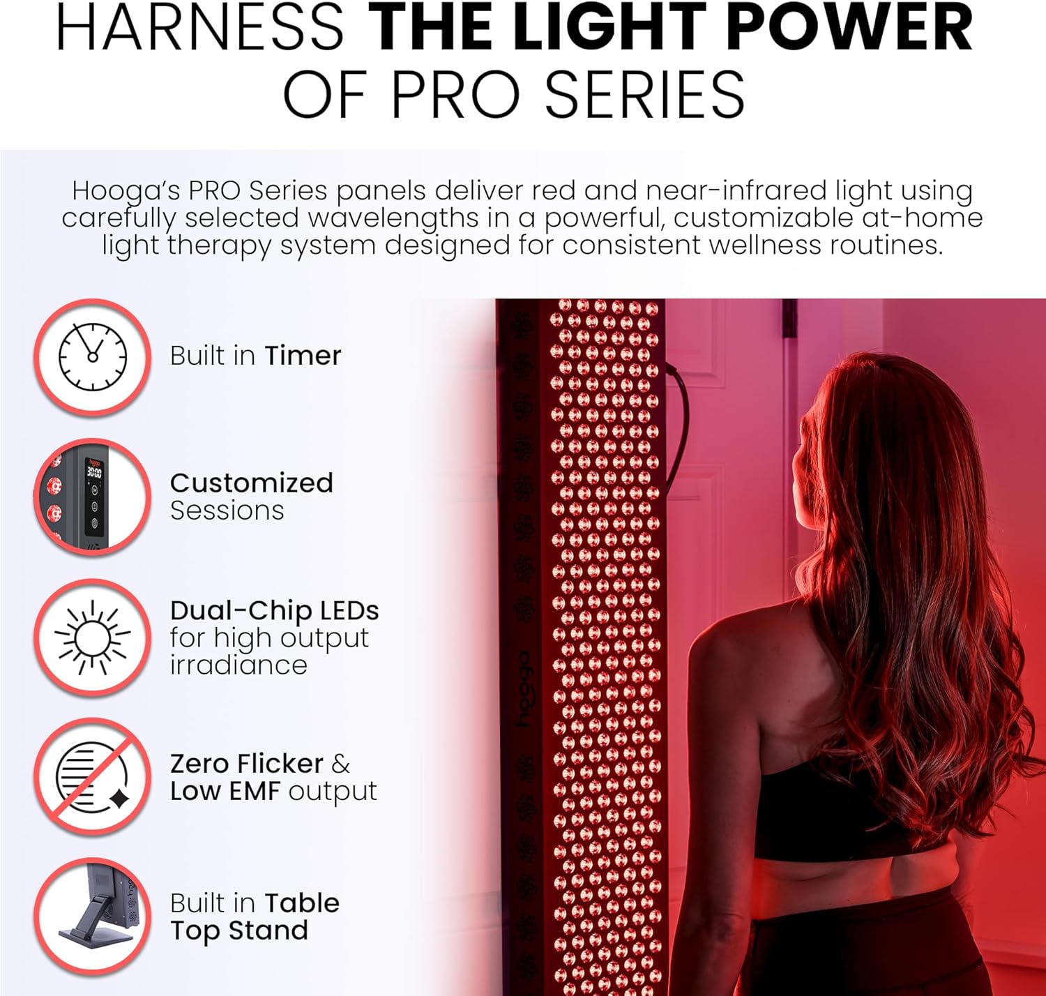 Hooga Red Light Therapy Panel for Face and Body, Red & Near Infrared LED Light with Timer and Stand, 60 High-Efficiency Low-Level LEDs ( - Image 4