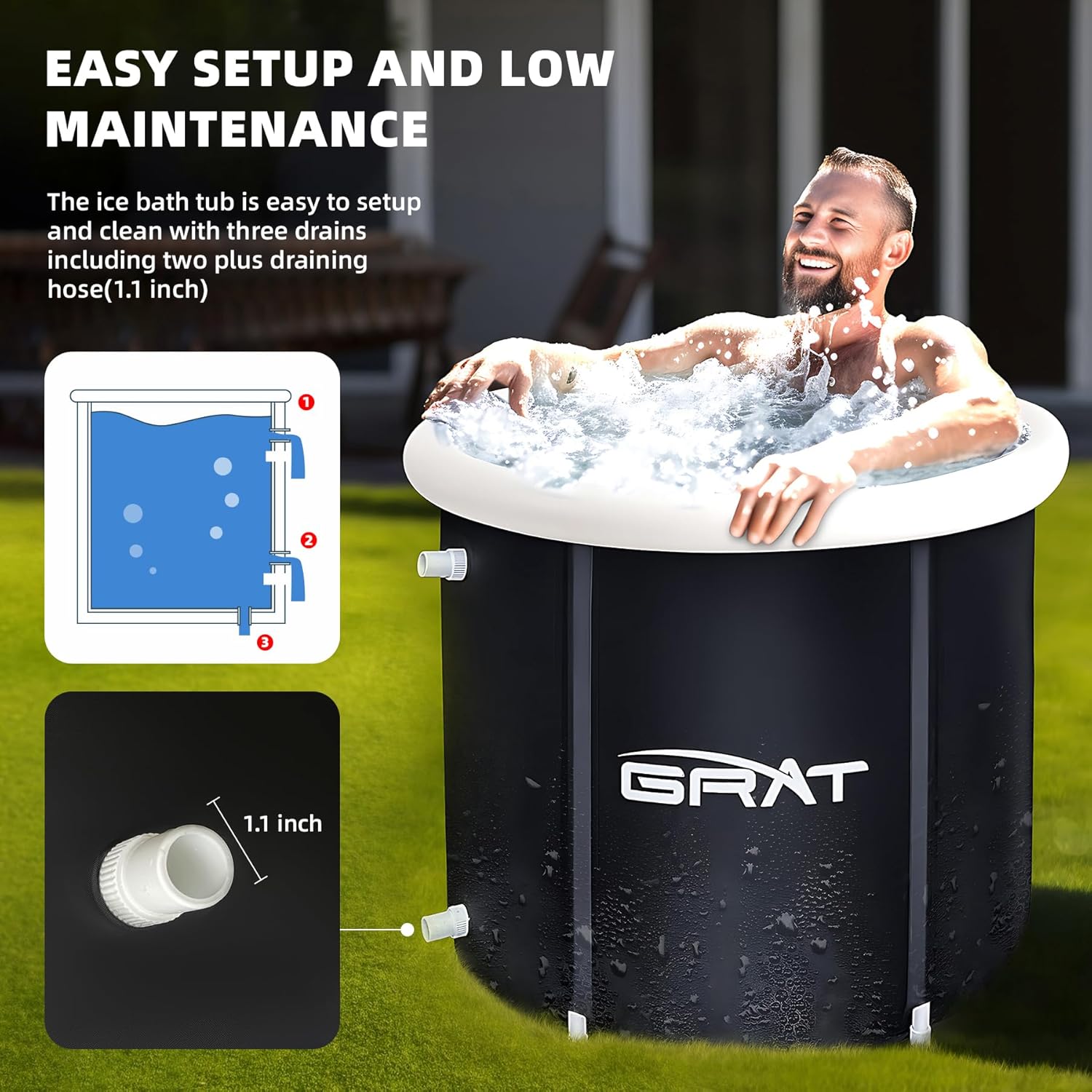 XL Inflatable Cold/Hot Plunge Tub with Cover, Portable Ice Bath Tub, Foldable Bathtub for Hot/Cold Home Shower Adults & Athletes Recovery & Therapy Outdoor Ice Barrel - Image 8