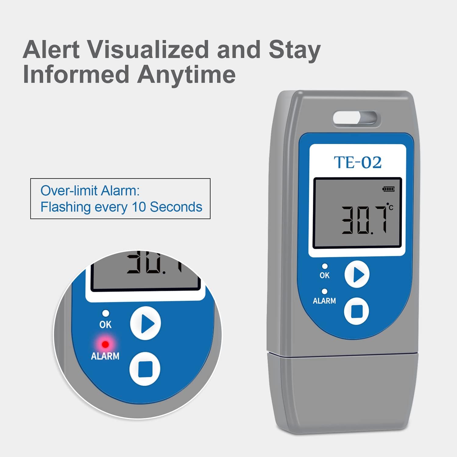 ThermElc TE‑02 Grey Temperature Data Logger, Auto PDF/CSV Reports, Reusable USB Recorder with Calibration Certificate, Multi‑Device Comparison, Pharmacy Fridge Thermometer - Image 4