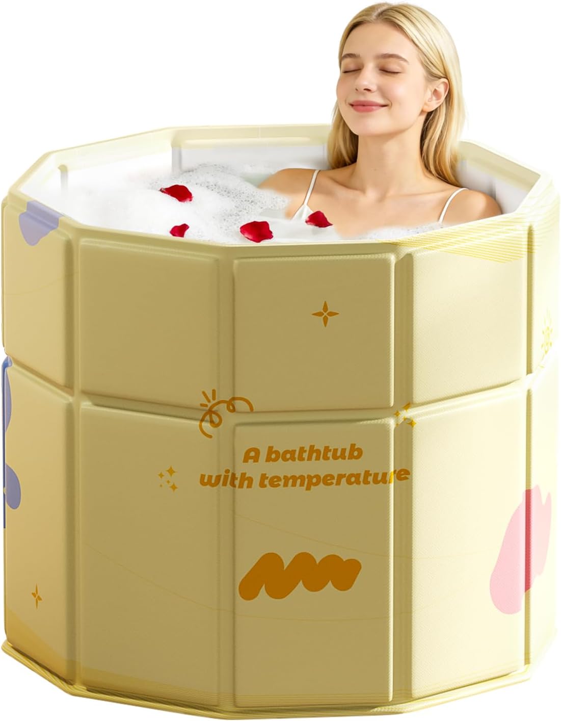 Portable Bathtub, Hot Ice Bath Tub Inflation-free, Shower Bathroom SPA Soaking Tub, Collapsible Bathtub No Installation for Home & Outdoor (Warm Yellow, 27.55"L x 27.55"W x 27.55"H)