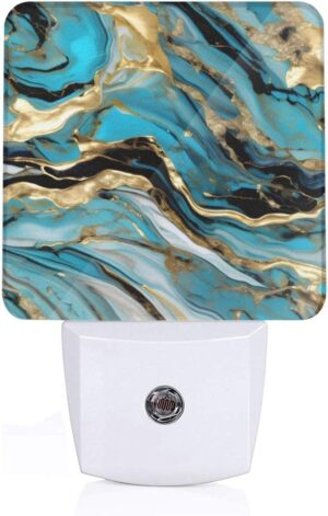 Turquoise Blue Gold Marble Print Ni...