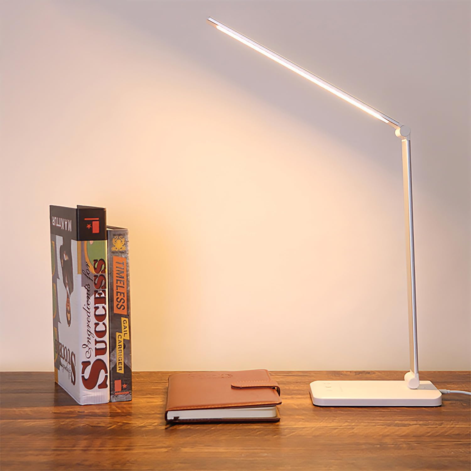 LED Desk Lamp with USB Charging Port, 5 Color Modes, 10 Dimmable Brightness Levels, Eye-Caring Reading Light, Touch Control & 30/60 min Auto Timer, Silver - Image 5