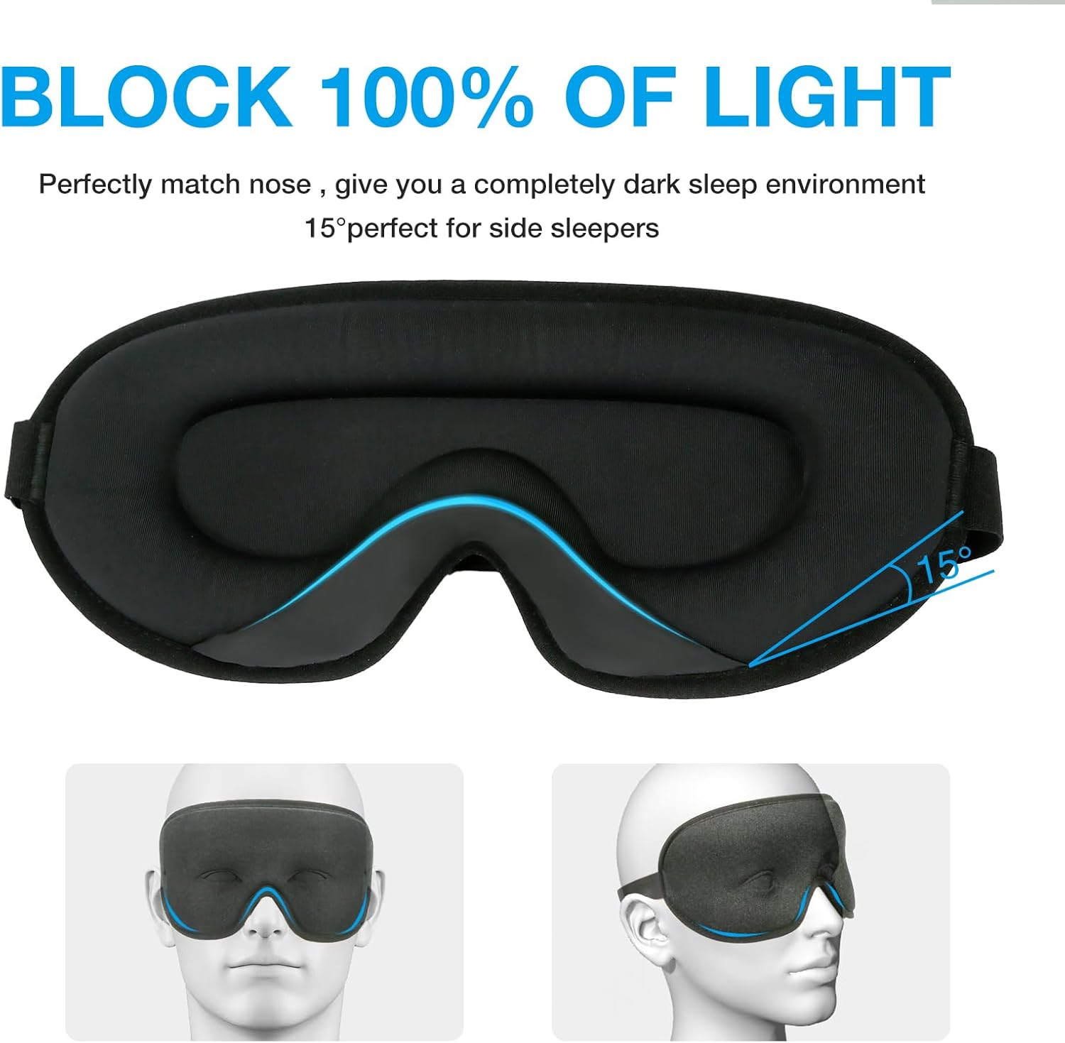 LYSIAN Sleep Eye Mask Men Women-3D Concave Comfortable Cooling Mask Blindfold for Adult Night Sleep Eyes Cover with Foam Ear Plugs for Sleeping, Yoga, Nap, Travel, Black - Image 3