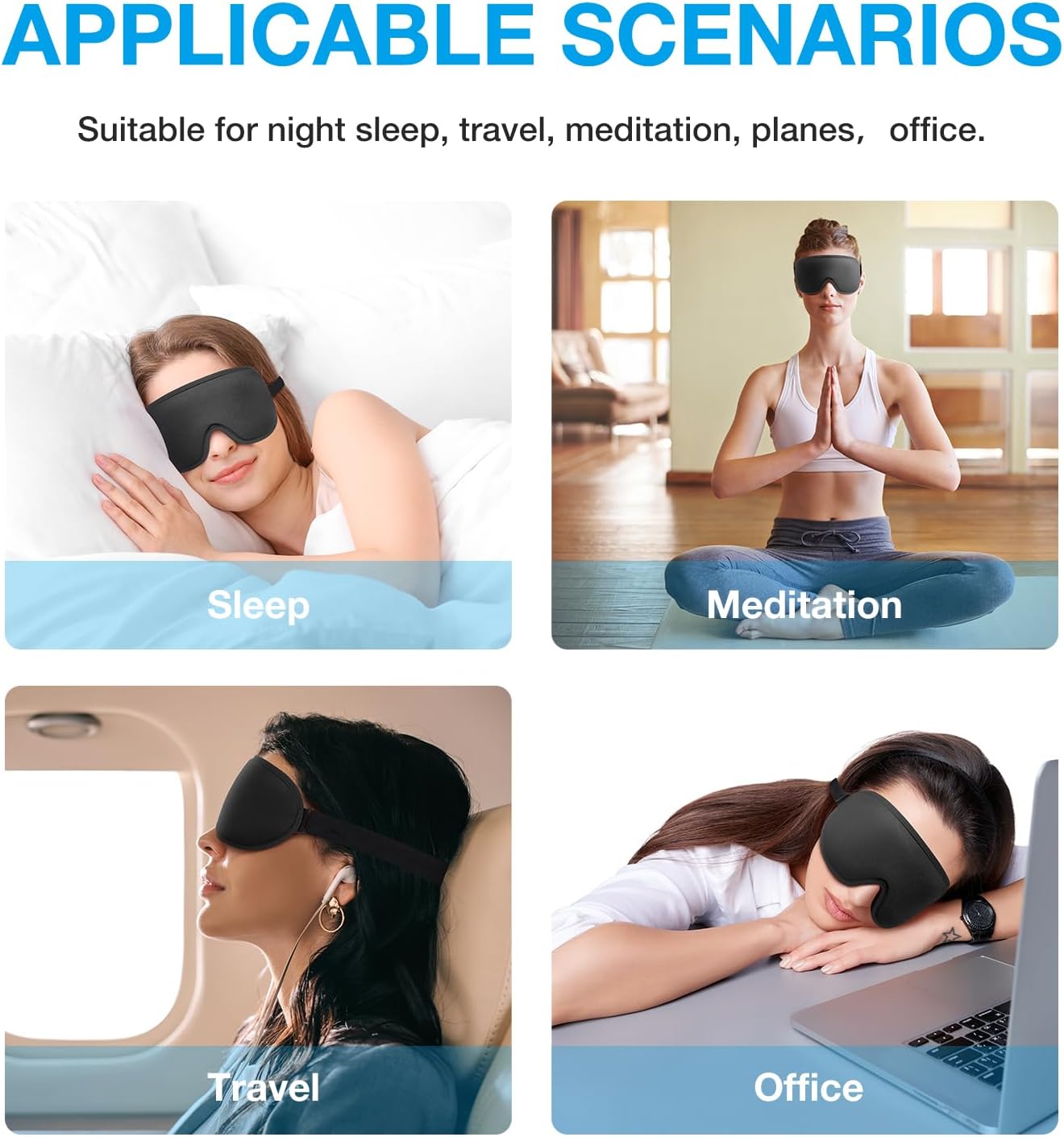LYSIAN Sleep Eye Mask Men Women-3D Concave Comfortable Cooling Mask Blindfold for Adult Night Sleep Eyes Cover with Foam Ear Plugs for Sleeping, Yoga, Nap, Travel, Black - Image 6