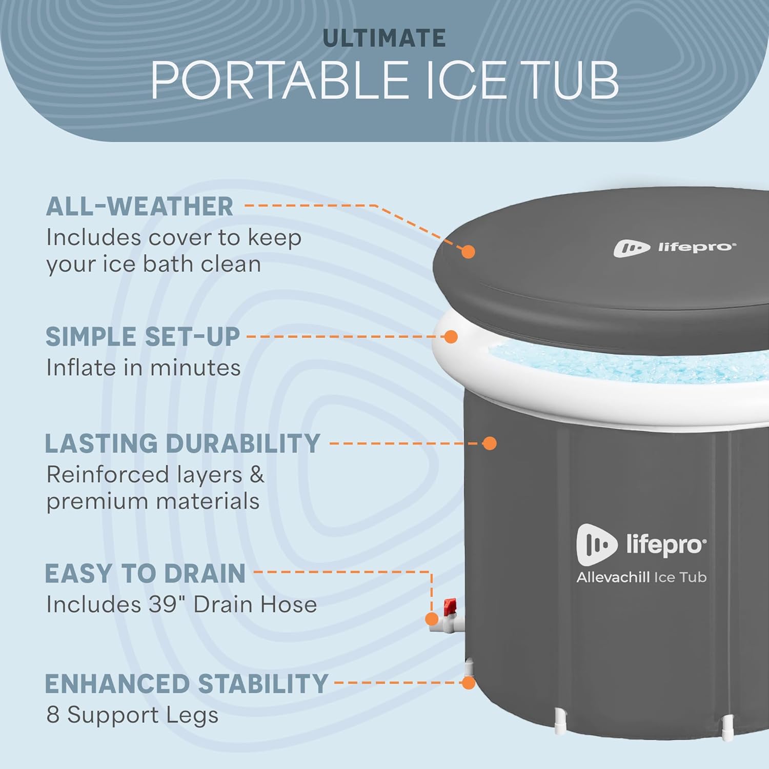 Lifepro Cold Plunge Tub - Portable Ice Bath Tub for Athletes and Adults, Large 92 Gallon Cold Plunge Pool for Cold Water Therapy Recovery with Cover and Bag - Ice Baths at Home, Outdoor - Image 4